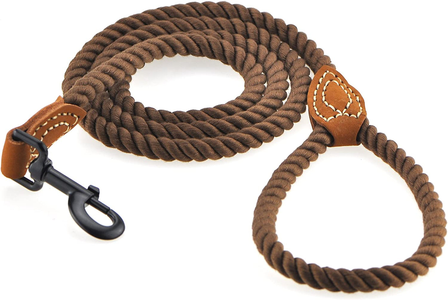 Dog Leash | Braided Cotton Rope Dog Leashes with Leather Tailor Tip | 5 Feet Dog Leash W Heavy Duty Metal Clasp | Wedding Dog Leash (Dark Brown, 60 Inches)