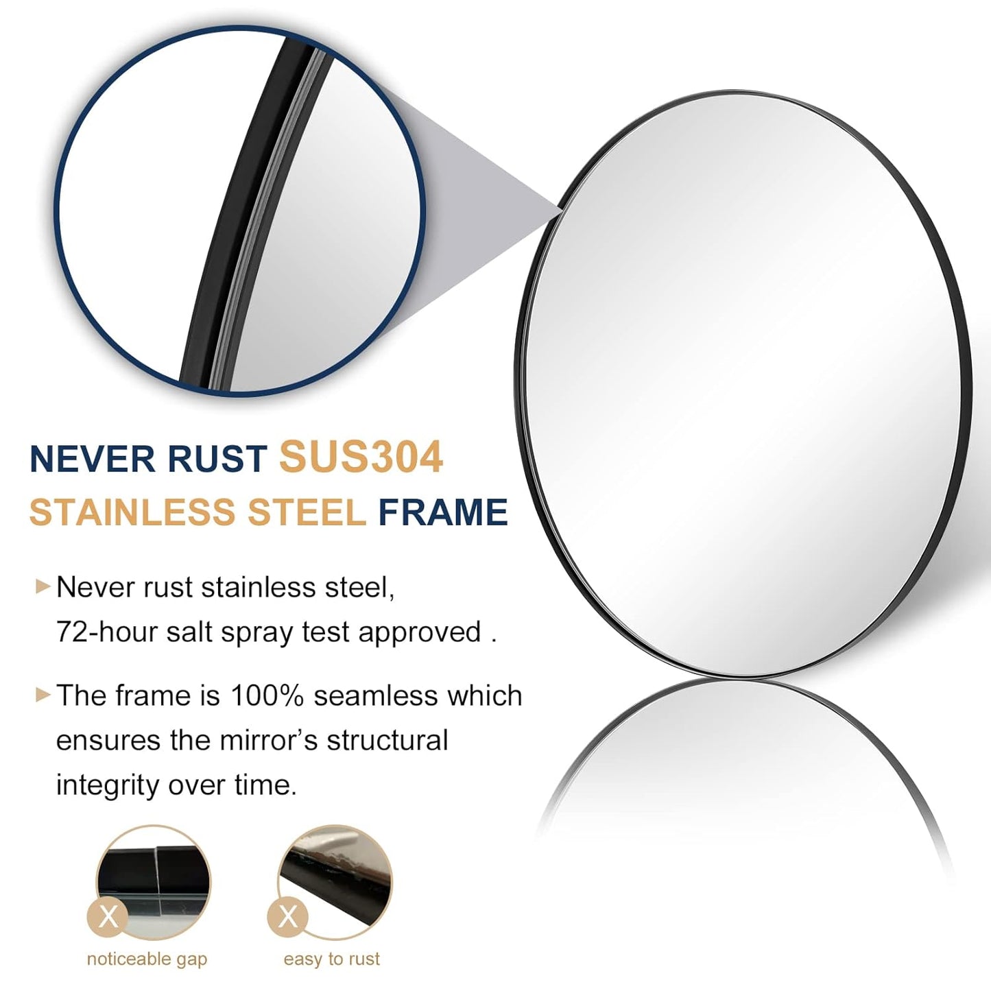 round Wall Mirror, Black round Mirror, round Bathroom Mirror, Matte Black Circle Mirror, 26’’ round Mirror Antique Black Stainless Steel Frame