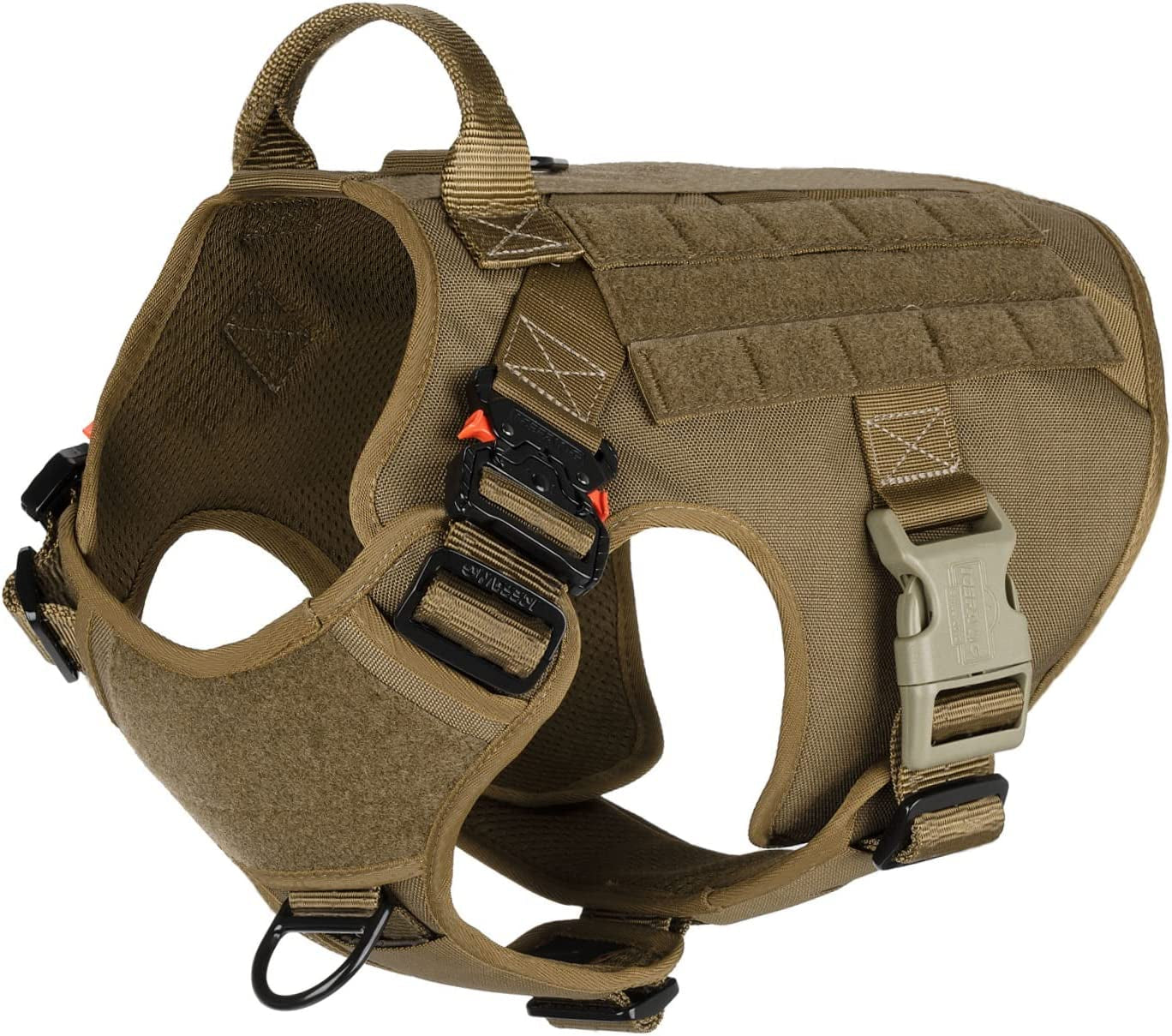 Tactical Dog Harness,X-Large Size, 2X Metal Buckle,Working Dog MOLLE Vest with Handle,No Pulling Front Leash Clip,Hook and Loop Panel