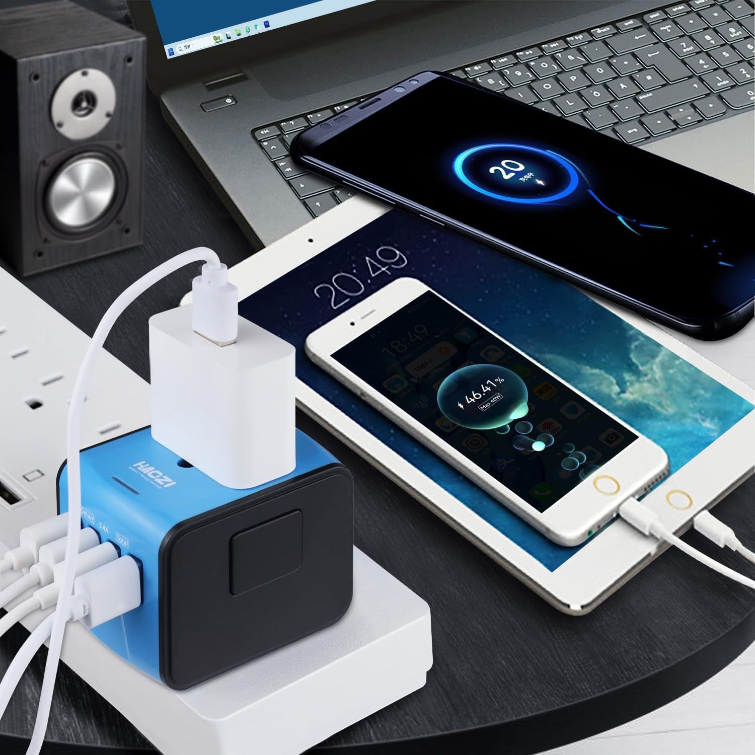 International Power Adapter,  All-In-One Universal Travel Adapter with 3.4A 4USB, Europe Multifunctional Power Adapter Wall Charger for UK, EU, AU, Asia Covers 150+Countries U-G3(Green)