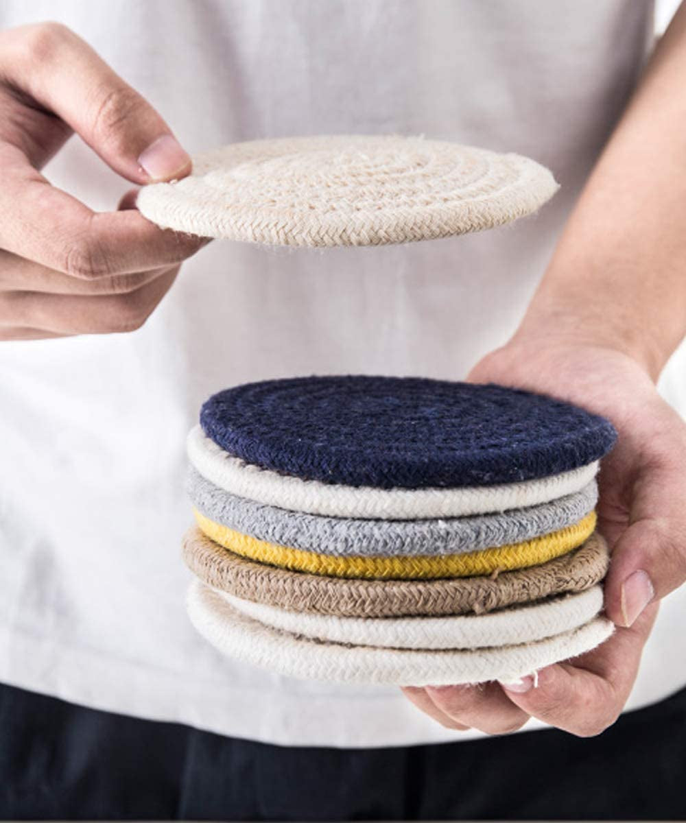 6 Pcs Coasters for Drinks Farmhouse Fabric Braided Absorbent Coasters for Wooden Table 4.3 Inch