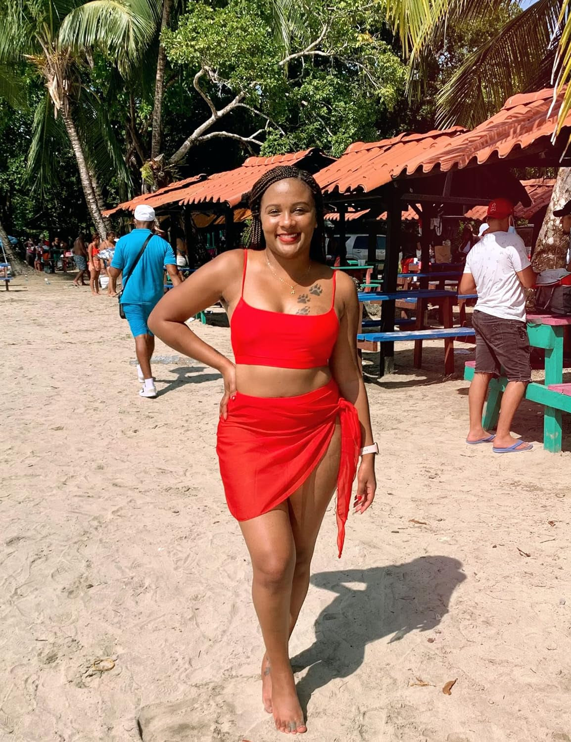 Women Short Sarongs Beach Wrap Sheer Bikini Wrap Chiffon Cover Ups for Swimwear S-3XL Red