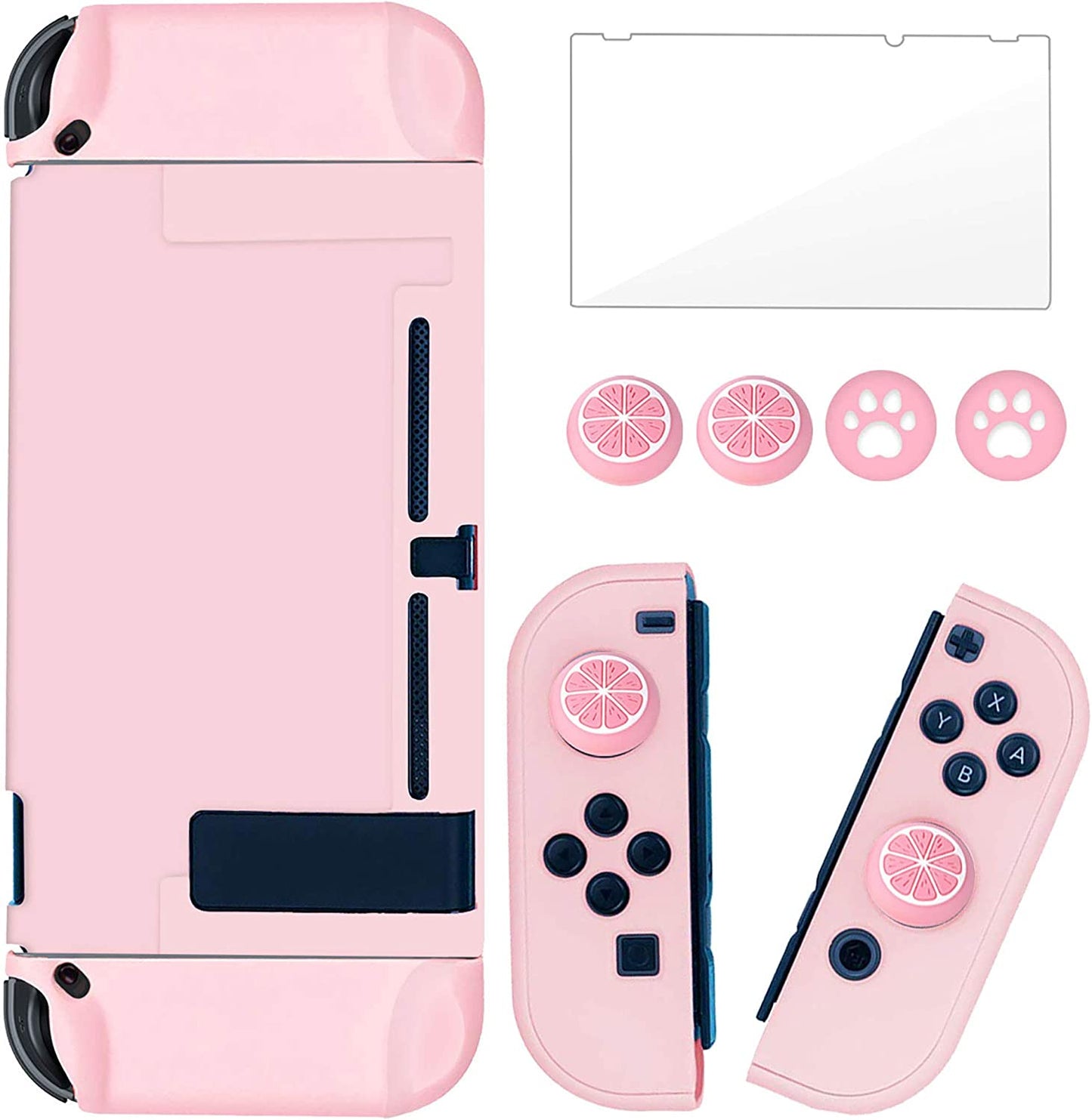 Protector Case for Nintendo Switch Cover Case with Glass Screen Protector, Anti-Scratch Shock-Absorption Grip Cover-Pink