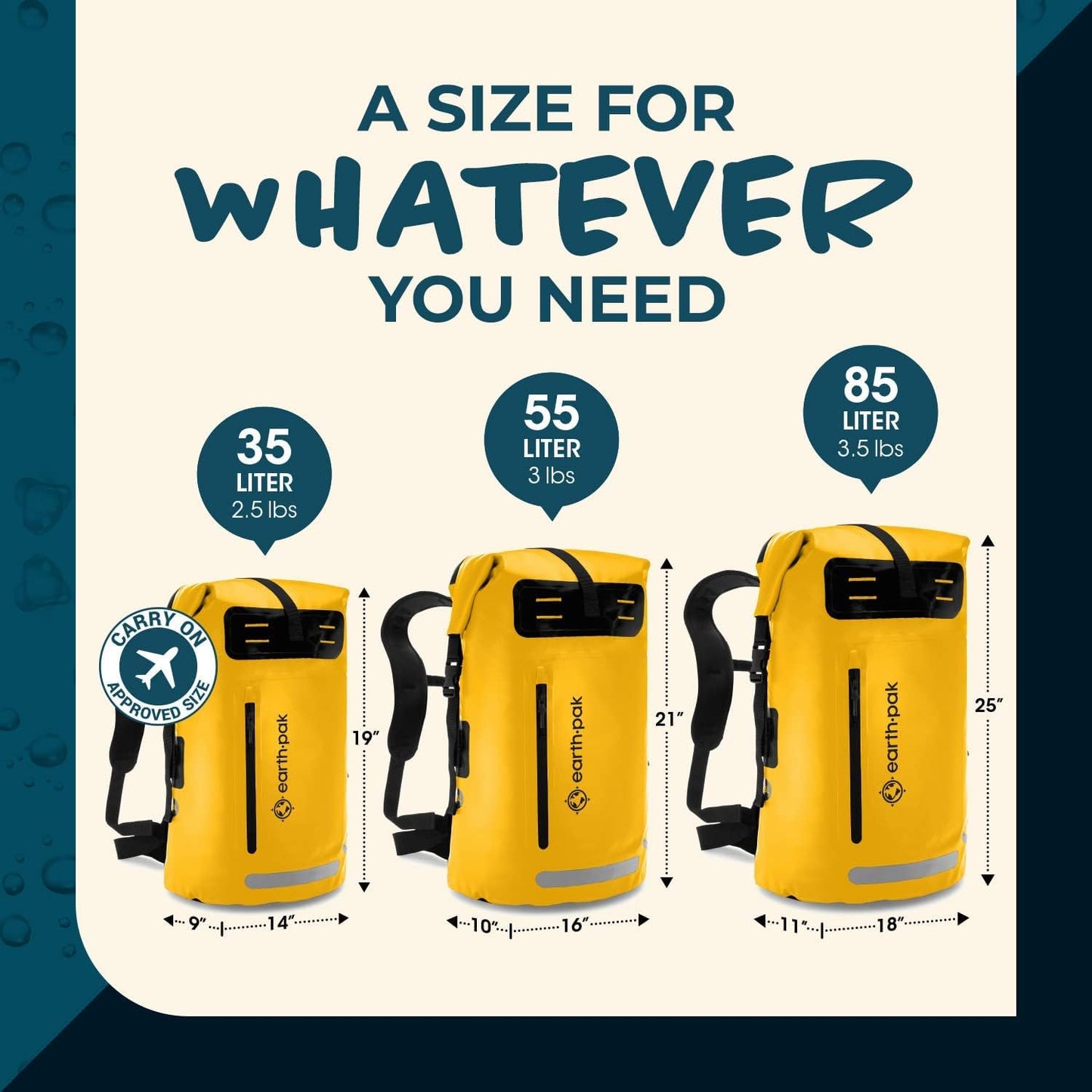 Waterproof Backpack - Heavy Duty Roll-Top Closure with Easy Access Front-Zippered Pocket and Cushioned Padded Back Panel for Comfort with IPX8 Waterproof Phone Case (Yellow, 35L)