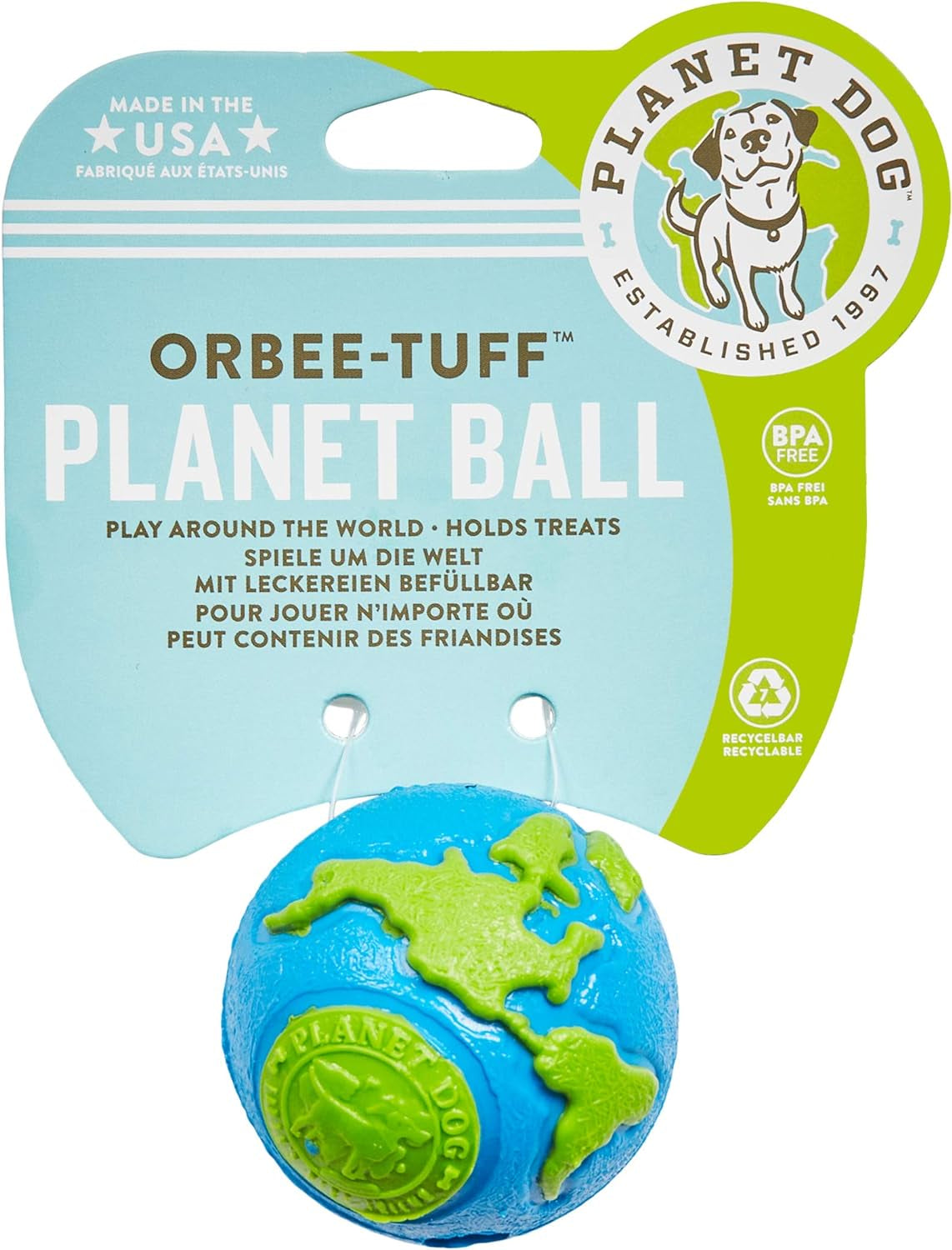 Orbee-Tuff Planet Ball Blue/Green Treat-Dispensing Dog Toy, Small