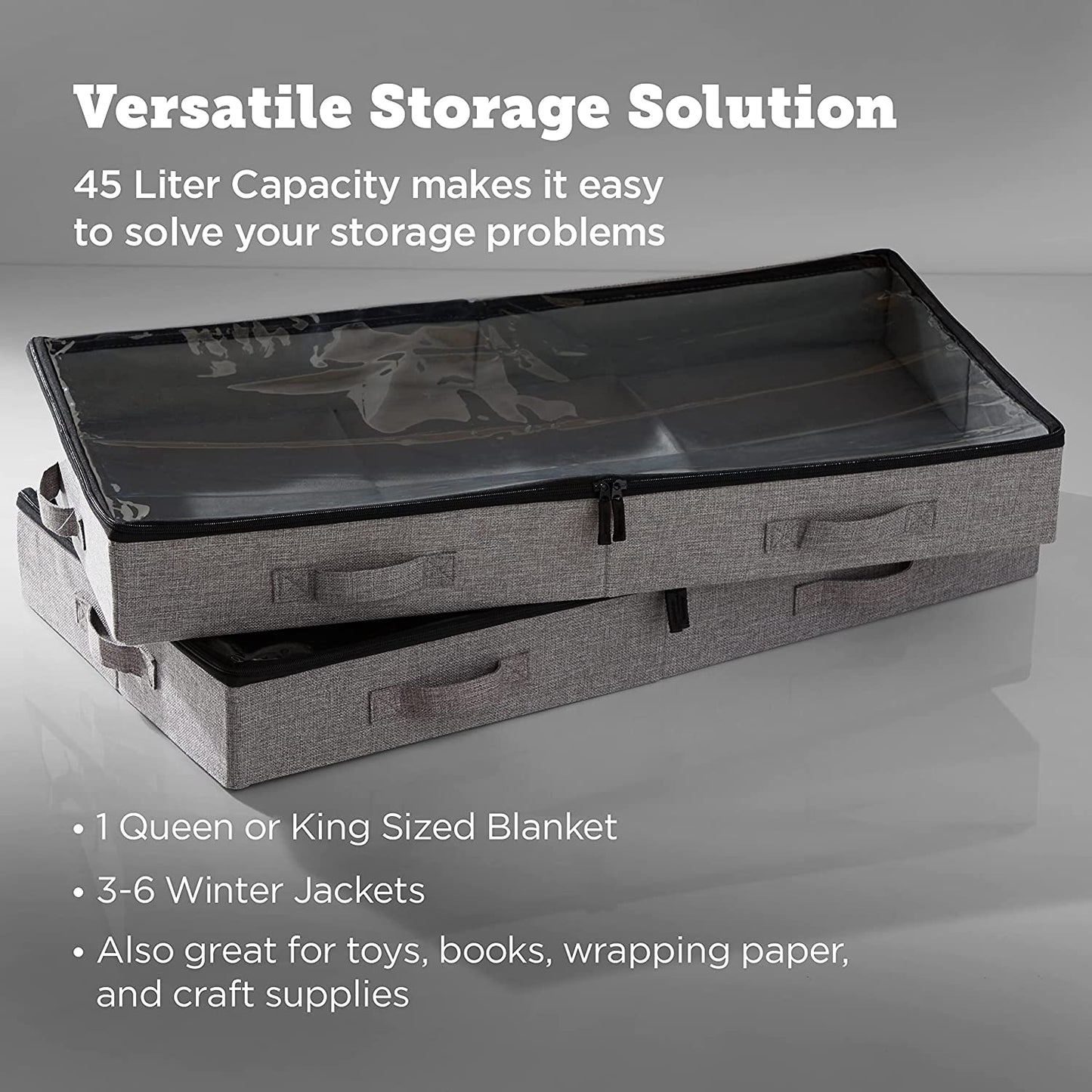 under Bed Storage Containers, 2-Pack Low Profile Underbed Organizer with Sturdy Handles, Dual Zipper, and Clear Windows, Use as Clothes Organizer, Pillow and Blanket Organizer (Set of 2)