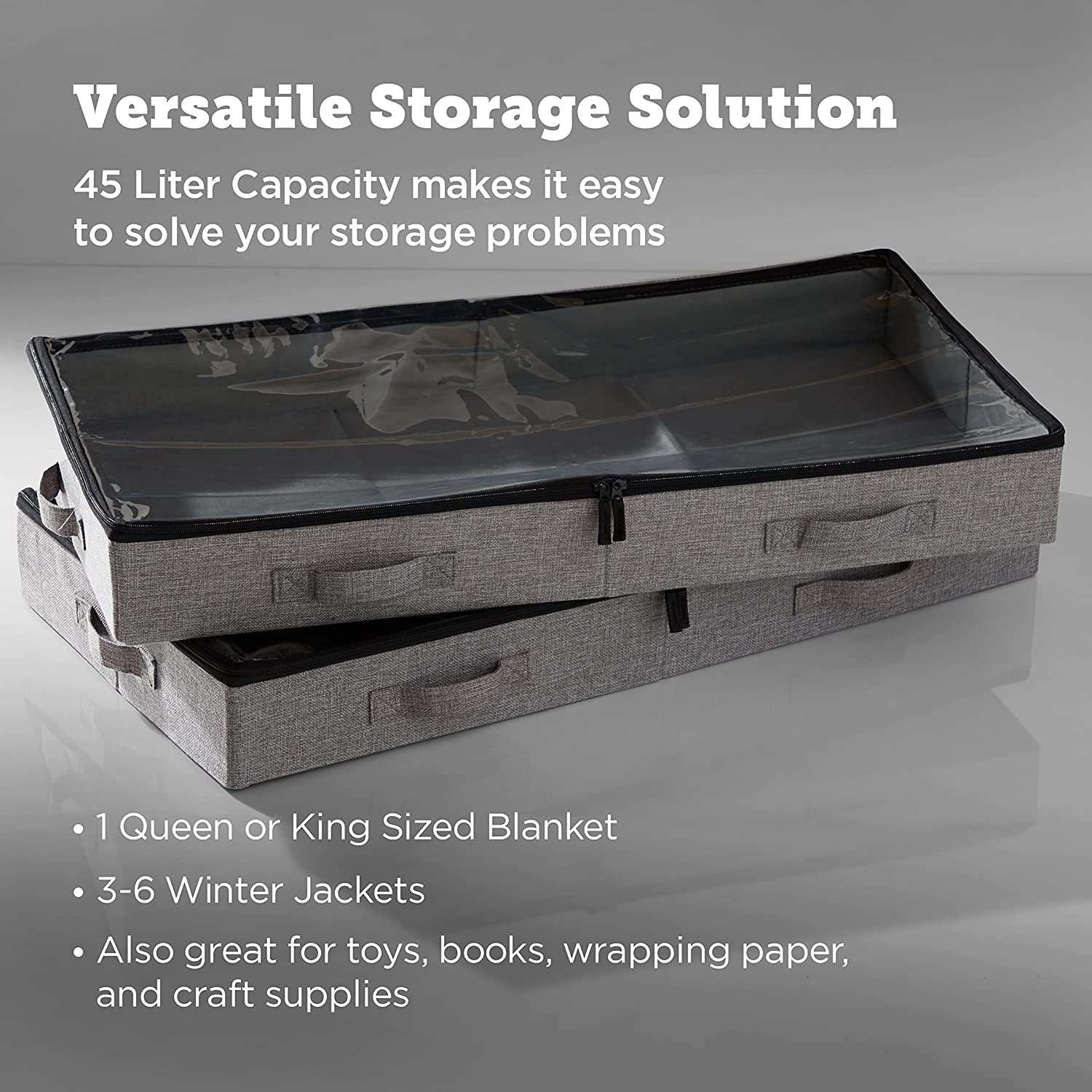 under Bed Storage Containers, 2-Pack Low Profile Underbed Organizer with Sturdy Handles, Dual Zipper, and Clear Windows, Use as Clothes Organizer, Pillow and Blanket Organizer (Set of 2)