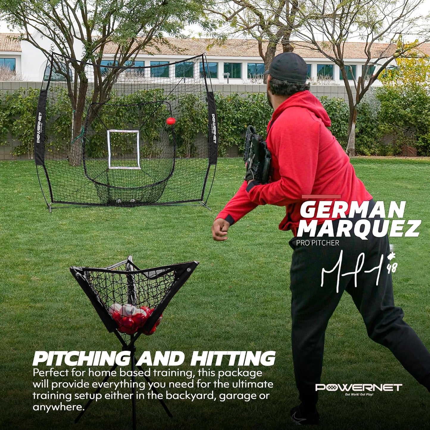 7X7 DLX Practice Net + Deluxe Tee + Ball Caddy + 3 Pack Weighted Ball + Strike Zone Bundle | Baseball Softball Coach Pack | Pitching Batting Training Equipment Set | 7' X 7'