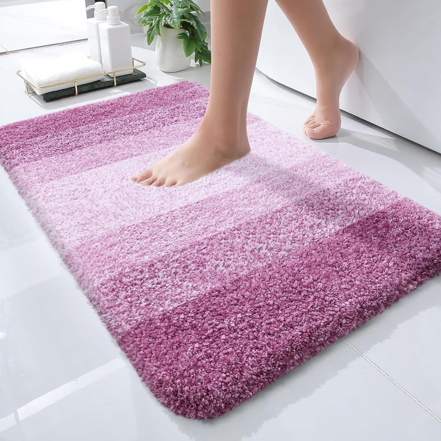 Luxury Bathroom Rug Mat 24X16, Extra Soft and Absorbent Microfiber Bath Rugs, Non-Slip Plush Shaggy Bath Carpet, Machine Wash Dry, Bath Mats for Bathroom Floor, Tub and Shower, Purple