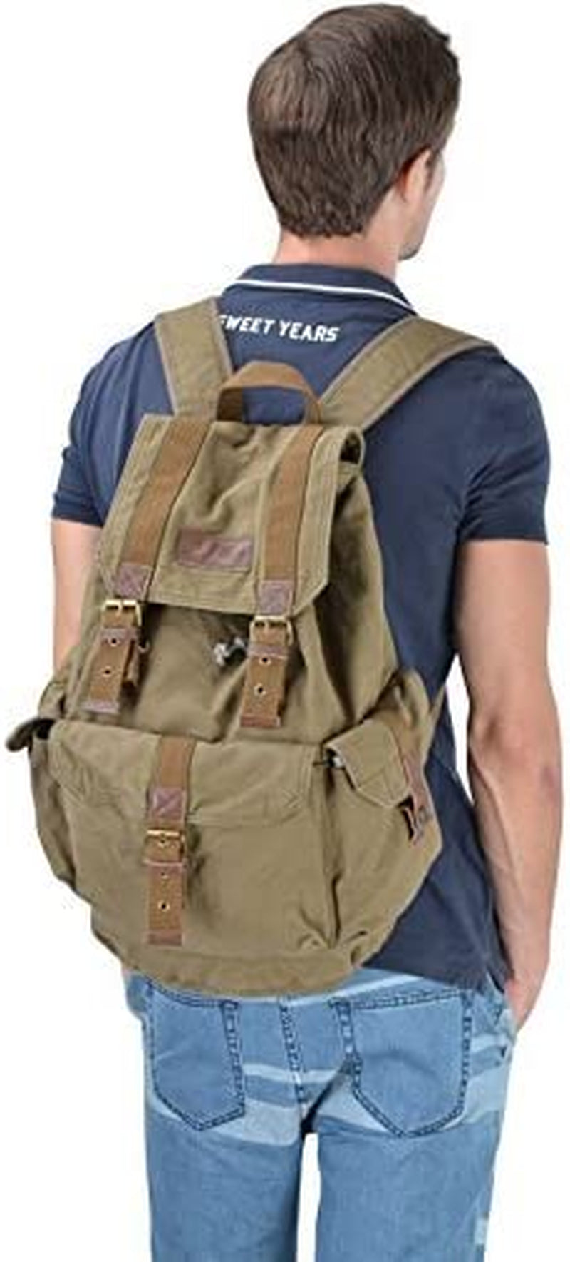 21101AMG Specially High Density Thick Canvas Backpack Rucksack, Army Green, Large