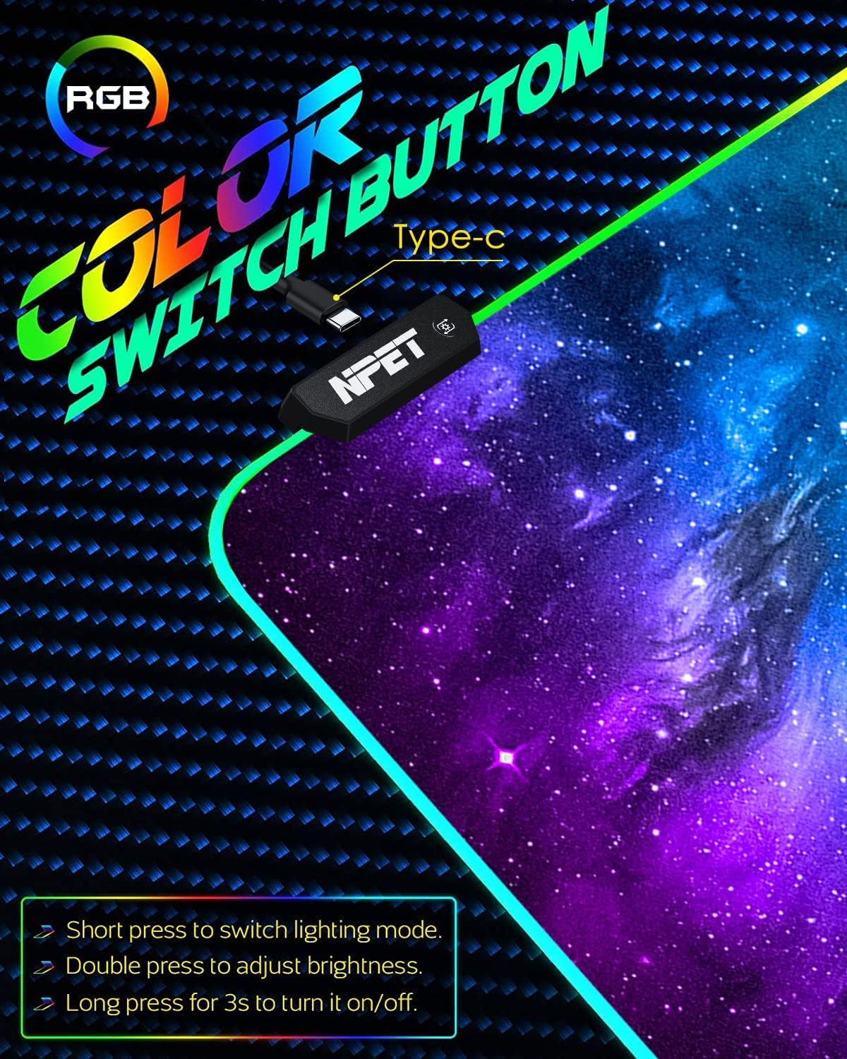 MP02-SP Gaming Mouse Pad, Cloth Mouse Pad, Anti-Slip Base, RGB Backlit, Stitched Edges, Water-Resistant, Optimized for Gaming Sensors, XL