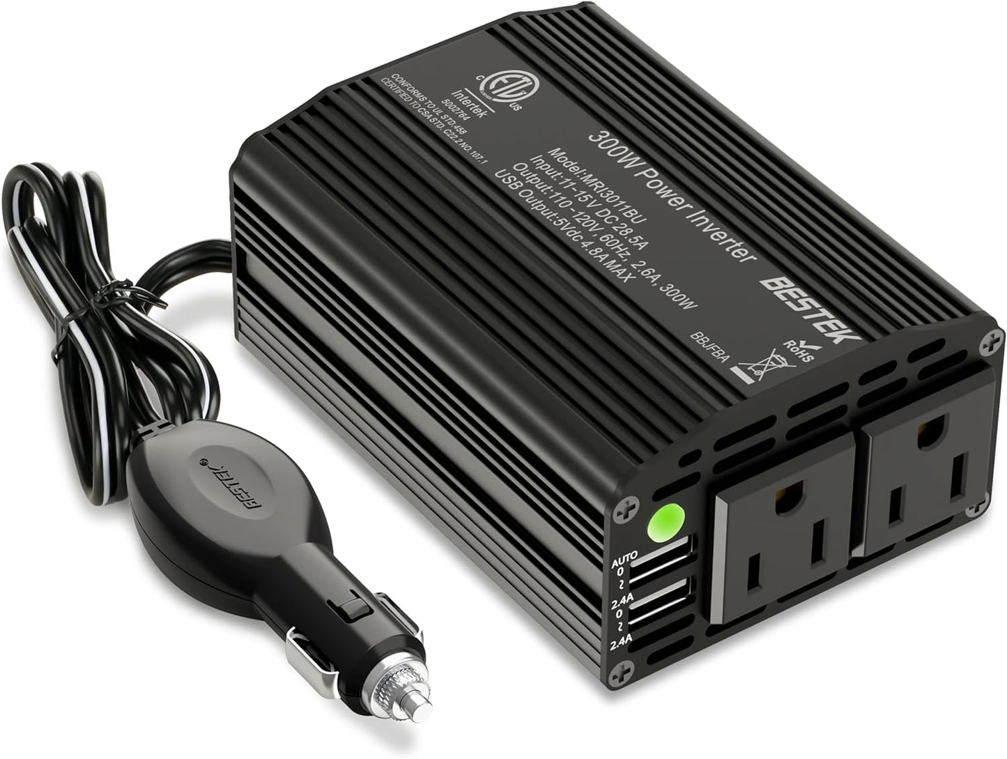 300W Power Inverter DC 12V to 110V AC Car Charger Converter with 4.2A Dual USB Ports and 2 AC Outlets Adapter (Black)
