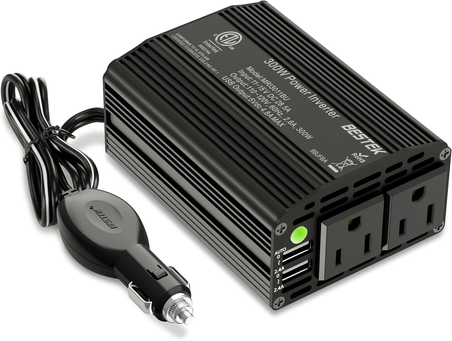 300W Power Inverter DC 12V to 110V AC Car Charger Converter with 4.2A Dual USB Ports and 2 AC Outlets Adapter (Black)