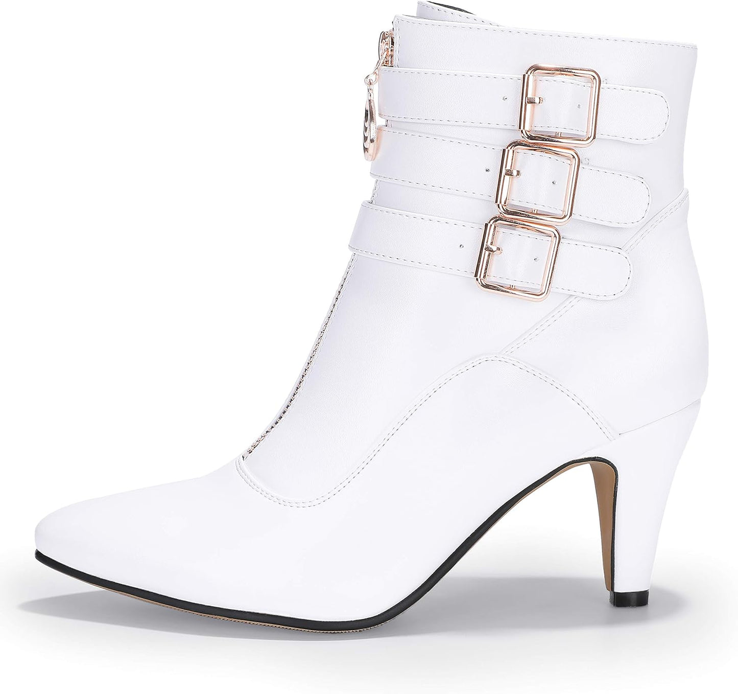 Women'S Buckle Strap Ankle Booties 3 Inch Pointed Toe Zipper Heels Dress Jeans Boots