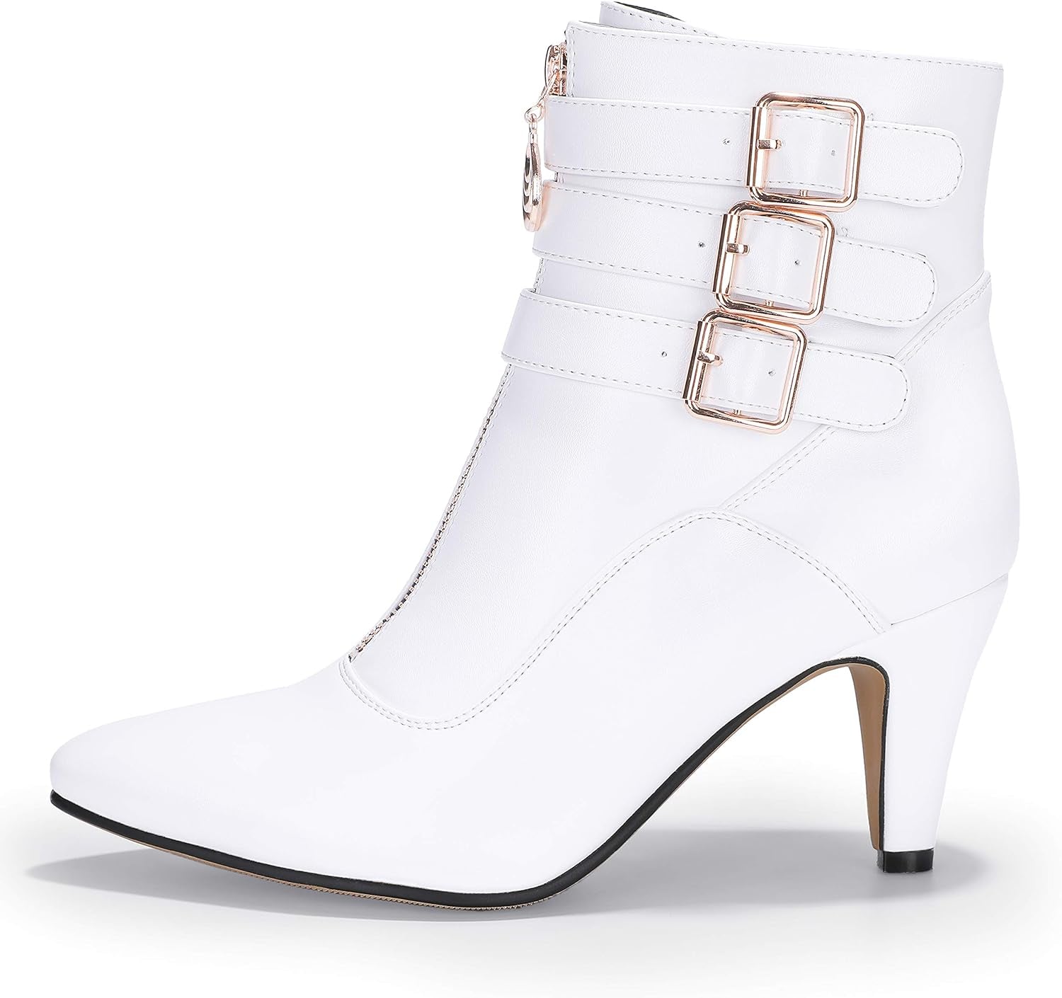Women'S Buckle Strap Ankle Booties 3 Inch Pointed Toe Zipper Heels Dress Jeans Boots