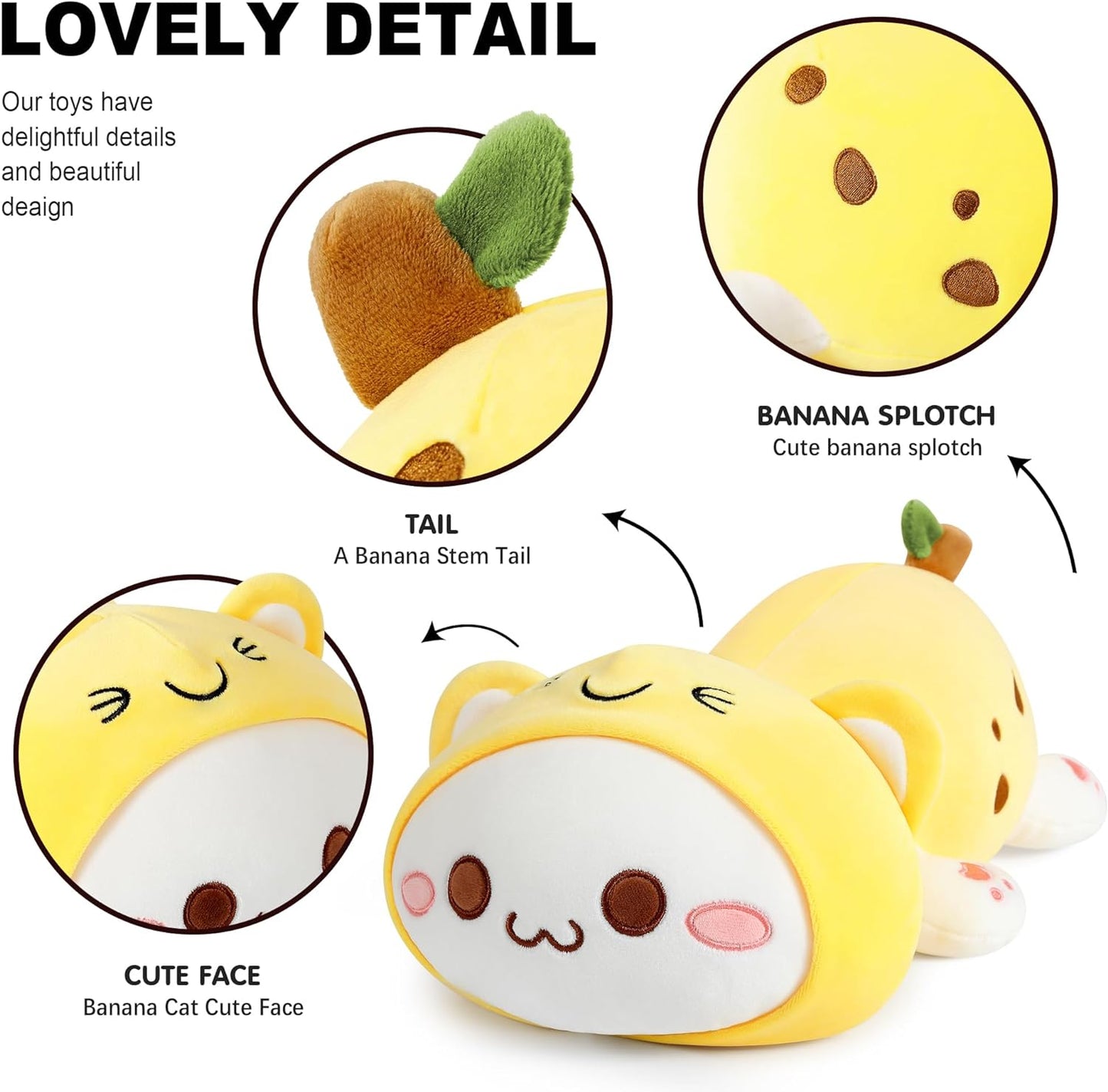 Cute Kitten Banana Cat Plush Toy Stuffed Animal Kitty Soft Banana Plushie Pillow for Kids (Banana Cat, 12")