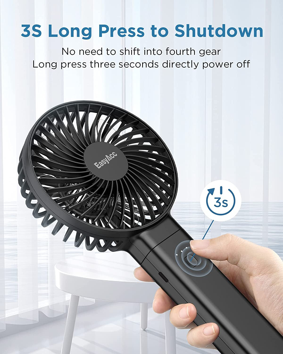 Handheld Fan, 2024 Newly Powerful Quiet Portable Fan Small Desk Fan [ 4 Speed/Battery Indicator/Easy Clean] 17H Battery Operated Fan One Touch Power off Personal Fan for Travel Outdoor