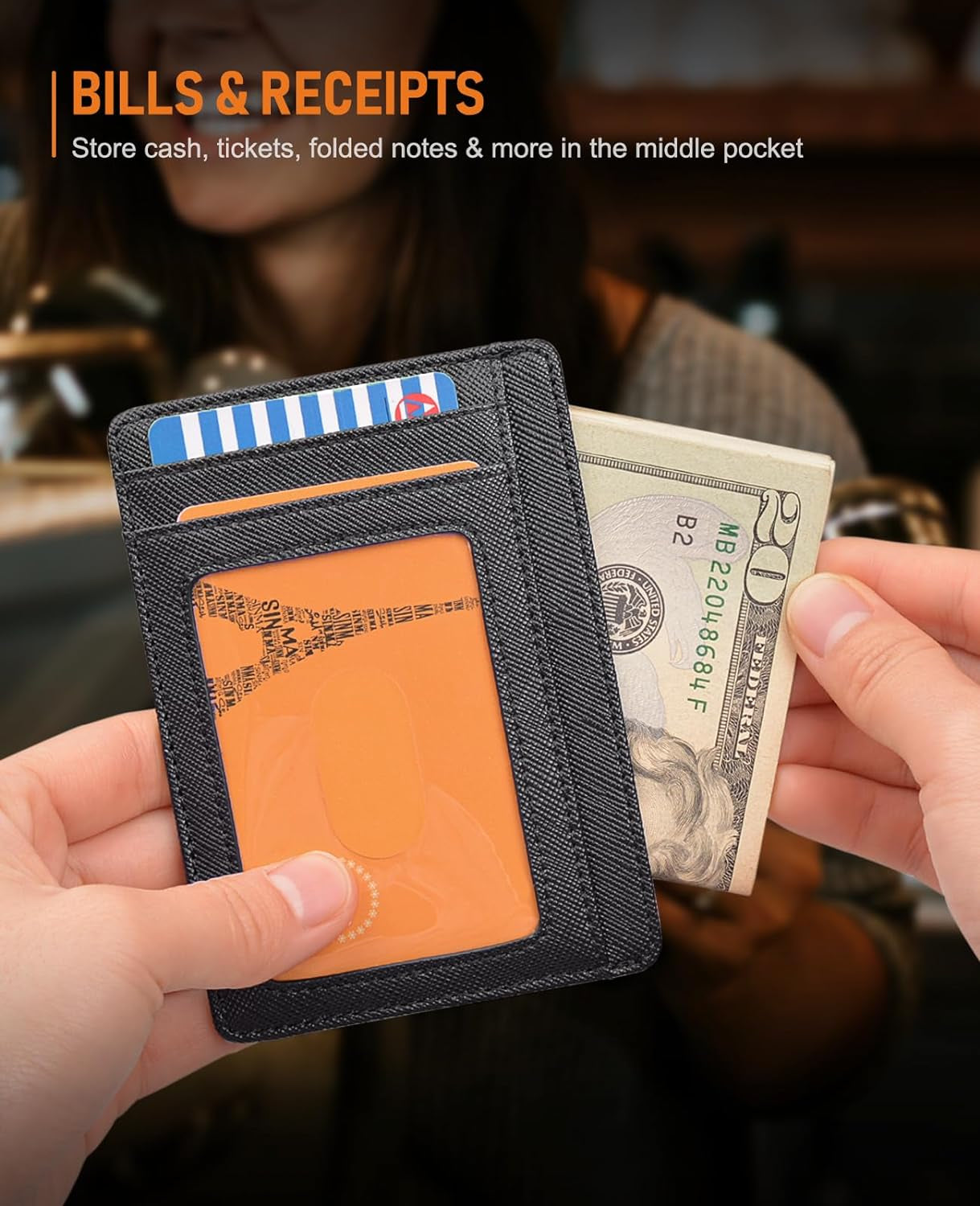 Slim Minimalist Front Pocket RFID Blocking Leather Wallets for Men and Women