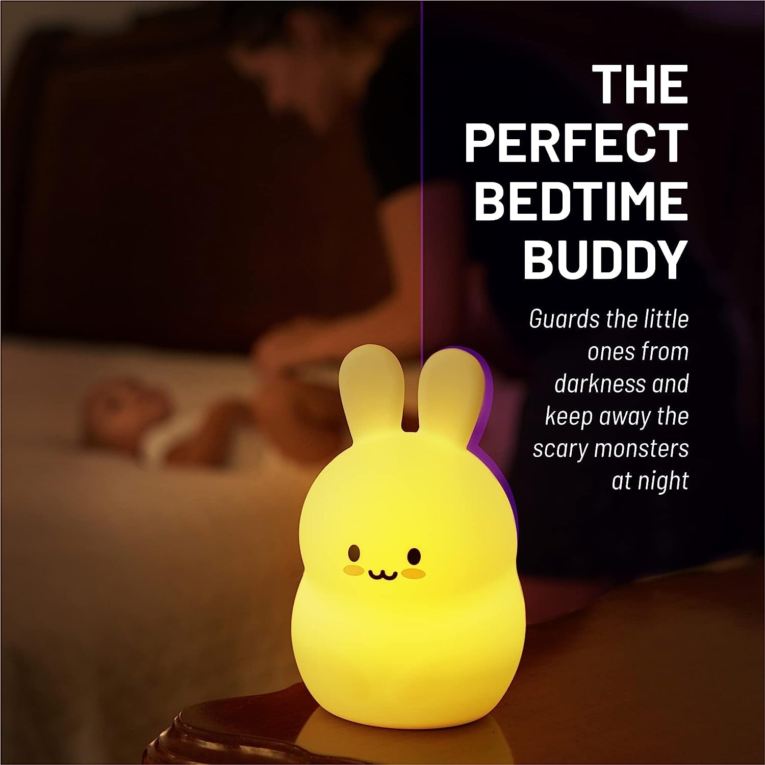 Bunny Rabbit, Night Light, Silicone Nursery Light for Baby and Toddler, Cute Squishy Animal Night Lights for Kids, Girls and Boys, Kawaii Night Light for Bedroom
