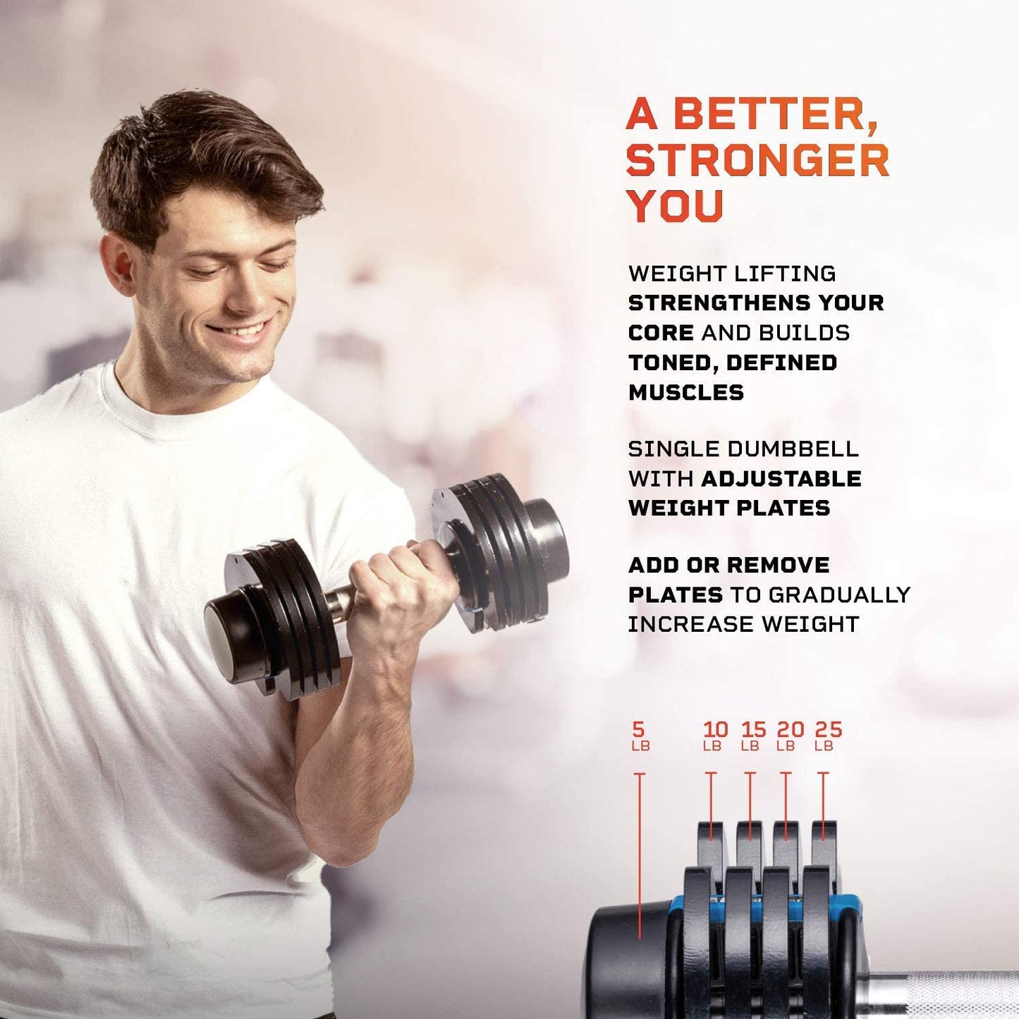 Adjustable Dumbbell 25Lb (5Lb, 10Lb, 15Lb, 20Lb, 25Lb). 5-In-1 Dumbbells Adjustable Weights for Men and Women. Dumbbell Adjustable Free Weights Plates and Rack.Dumbbells Set of 2.