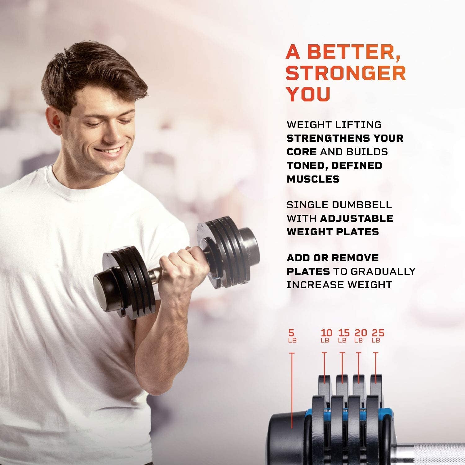 Adjustable Dumbbell 25Lb (5Lb, 10Lb, 15Lb, 20Lb, 25Lb). 5-In-1 Dumbbells Adjustable Weights for Men and Women. Dumbbell Adjustable Free Weights Plates and Rack.Dumbbells Set of 2.