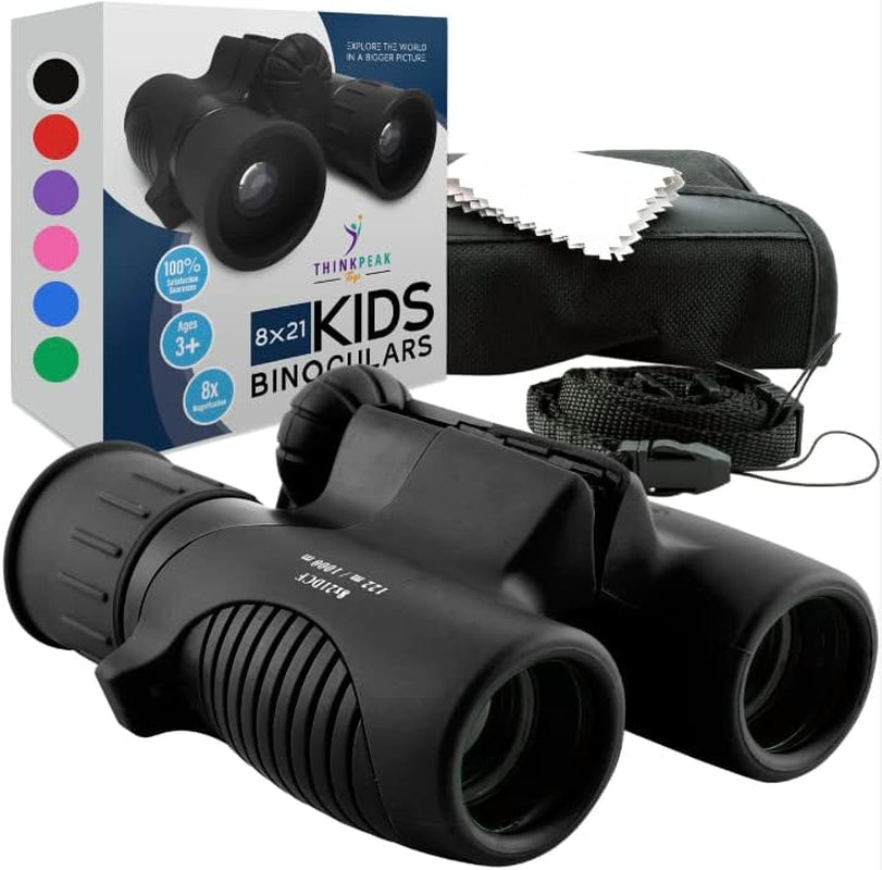 THINKPEAK 8X21 Binoculars for Kids 8-12, Birthday and Back to School Gifts, Binoculars for Boys and Girls 3-12, Black