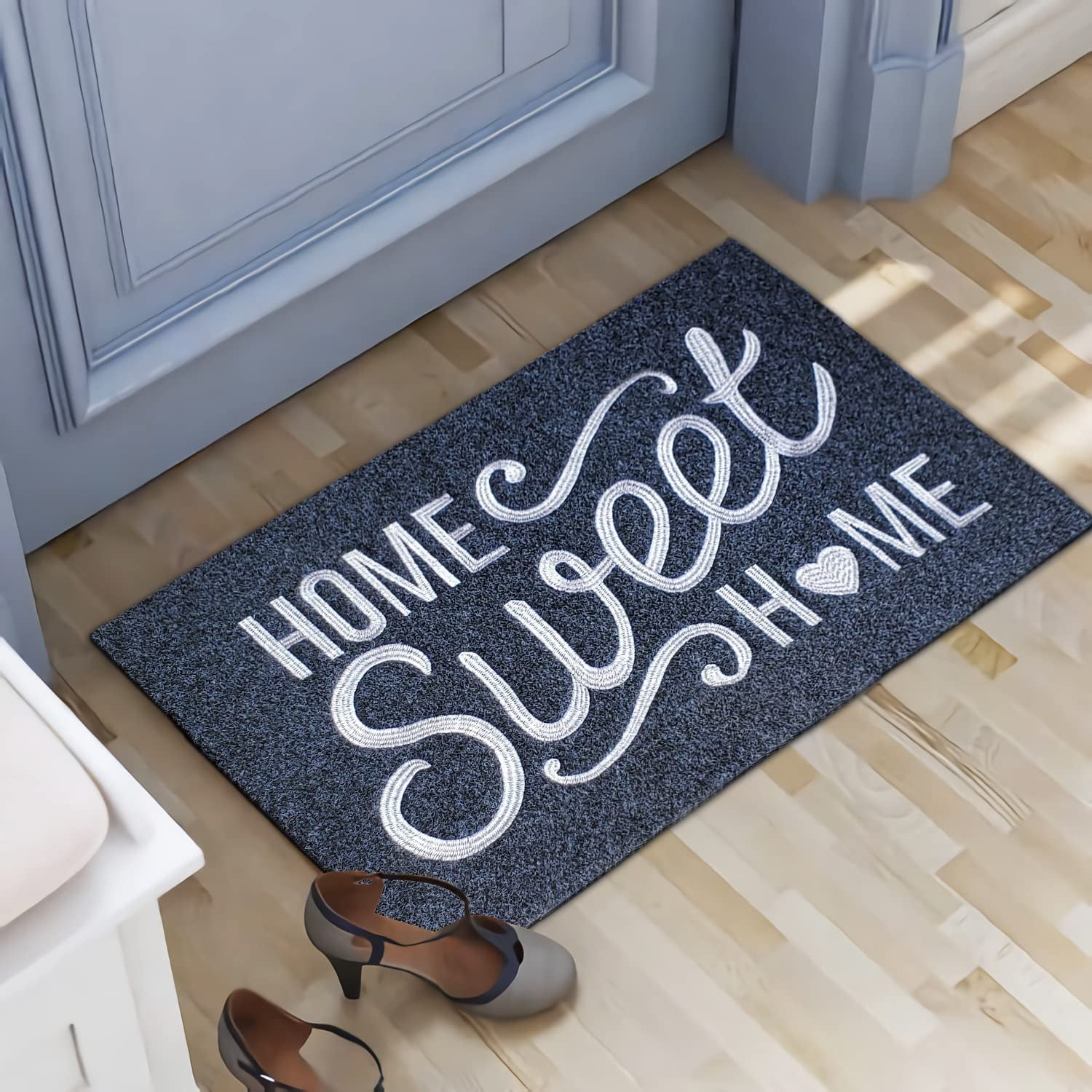 Front Door Mat Non Slip Welcome Mats Outdoor Home Sweet Home Doormat with Rubber Backing Easy to Clean Indoor Mats for Entrance High Traffic Areas Entry Grey