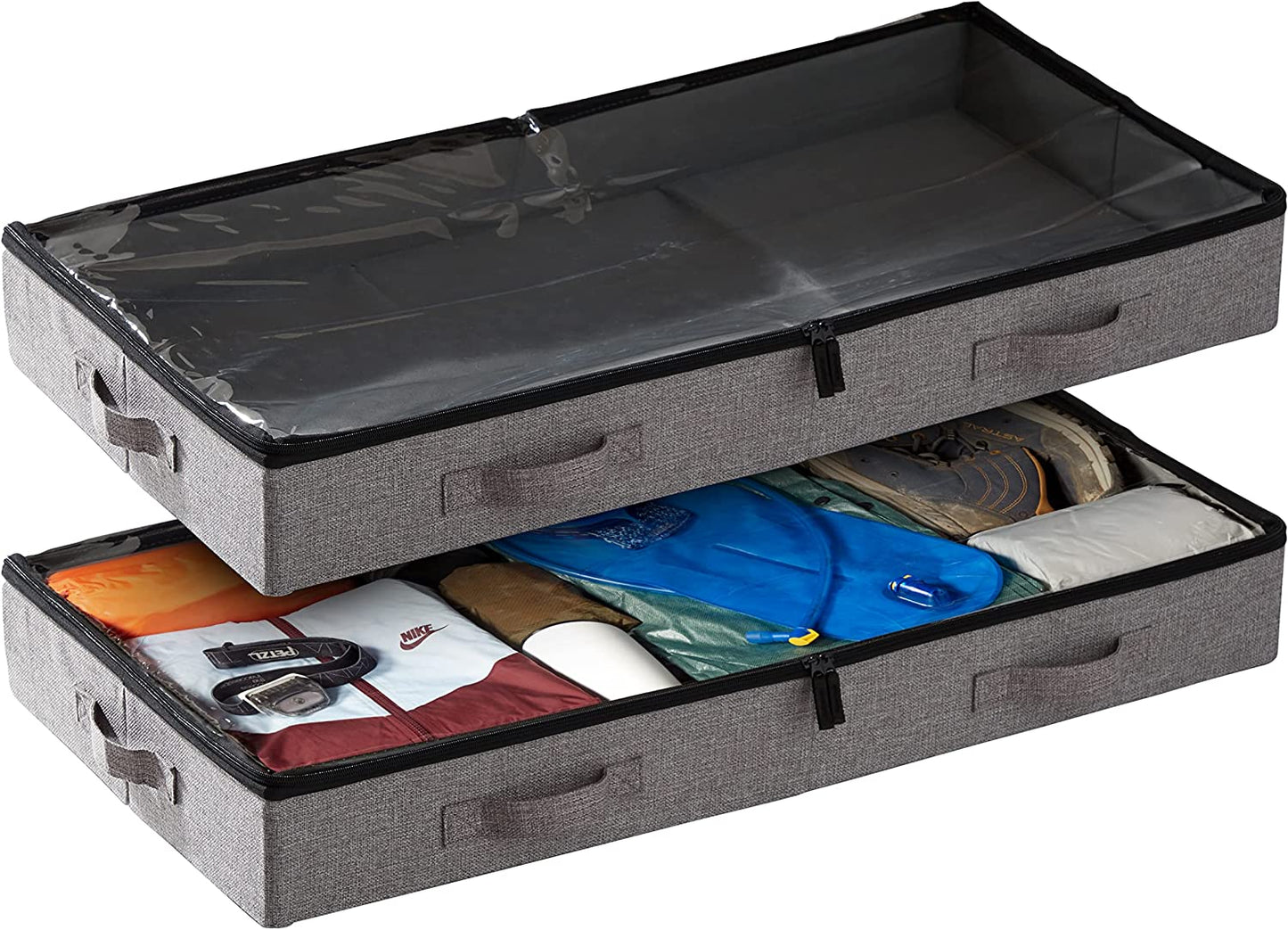 under Bed Storage Containers, 2-Pack Low Profile Underbed Organizer with Sturdy Handles, Dual Zipper, and Clear Windows, Use as Clothes Organizer, Pillow and Blanket Organizer (Set of 2)