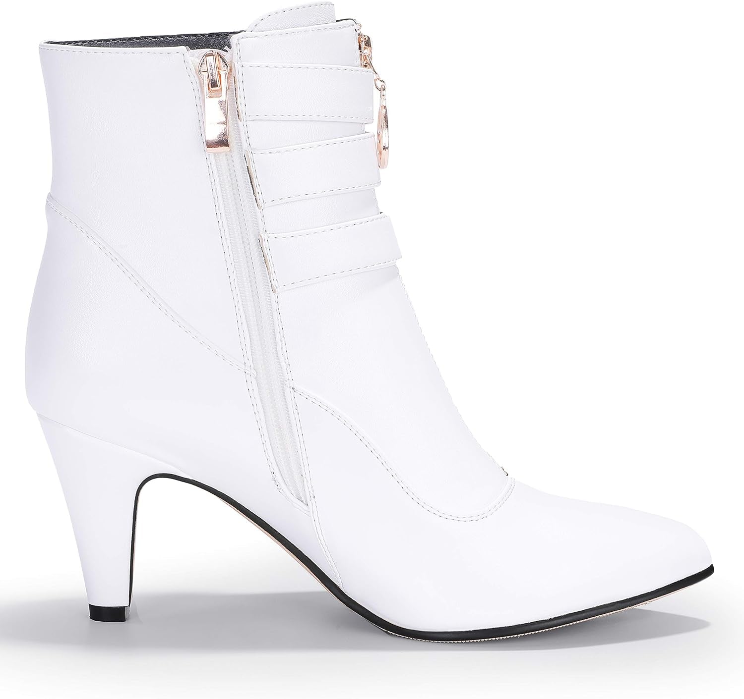 Women'S Buckle Strap Ankle Booties 3 Inch Pointed Toe Zipper Heels Dress Jeans Boots