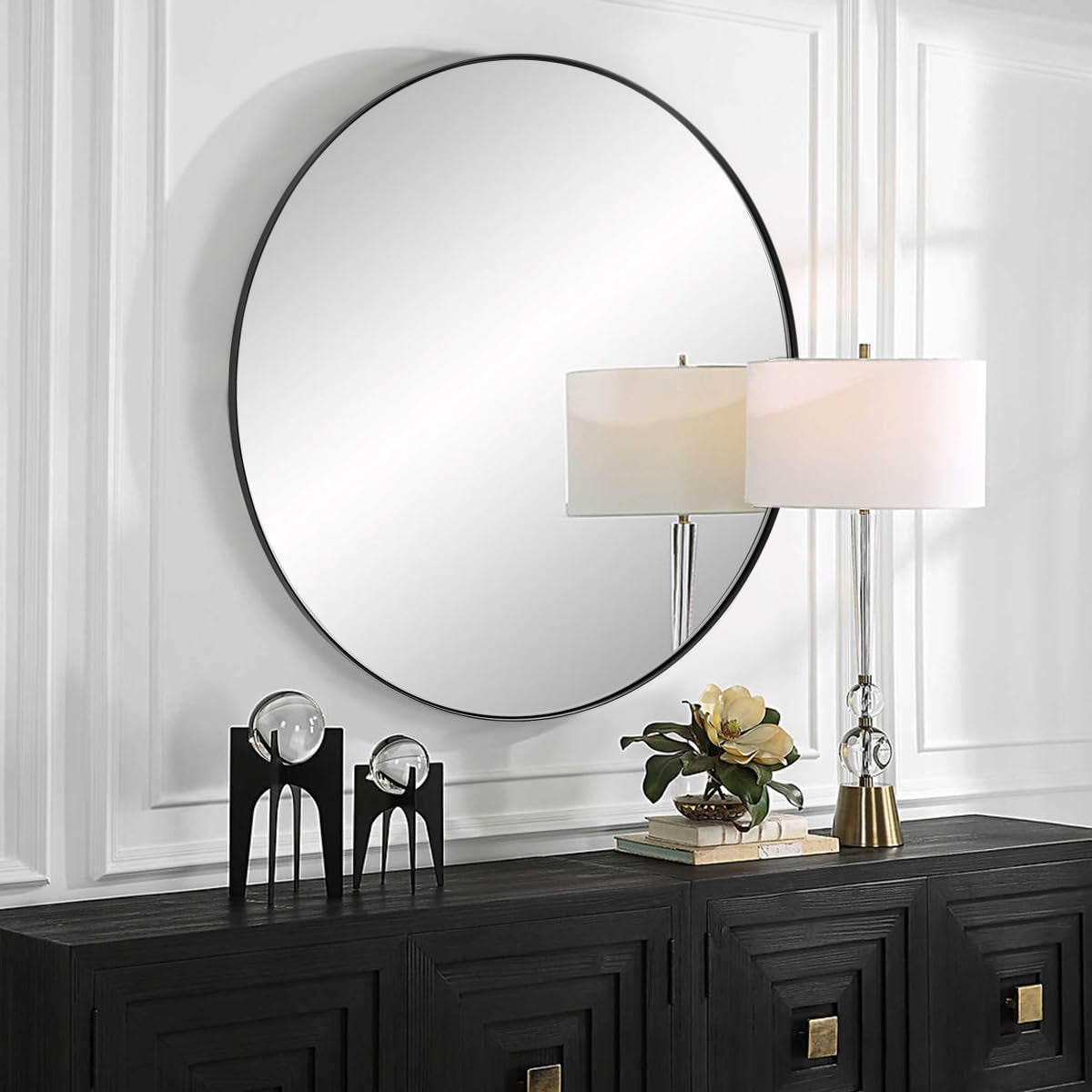 round Wall Mirror, Black round Mirror, round Bathroom Mirror, Matte Black Circle Mirror, 26’’ round Mirror Antique Black Stainless Steel Frame