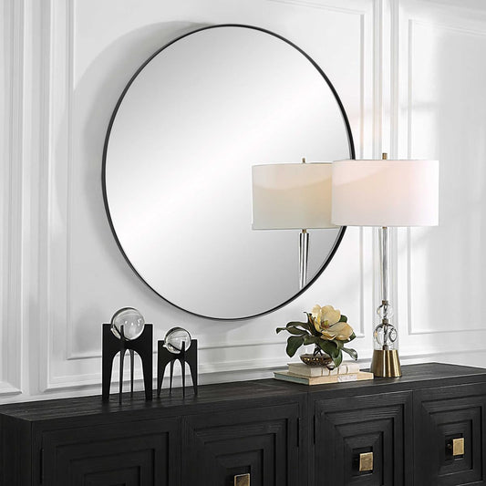 round Wall Mirror, Black round Mirror, round Bathroom Mirror, Matte Black Circle Mirror, 26’’ round Mirror Antique Black Stainless Steel Frame