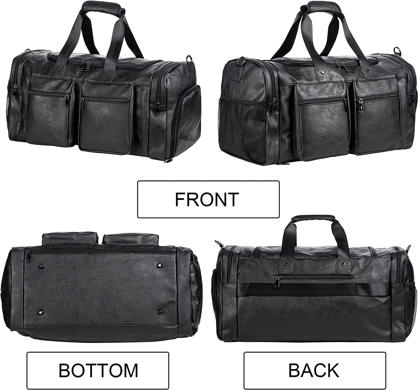 Travel Bag with Shoe Pouch,Weekender Overnight Bag Waterproof Leather Large Carry on Bag Travel Tote Duffel Bag