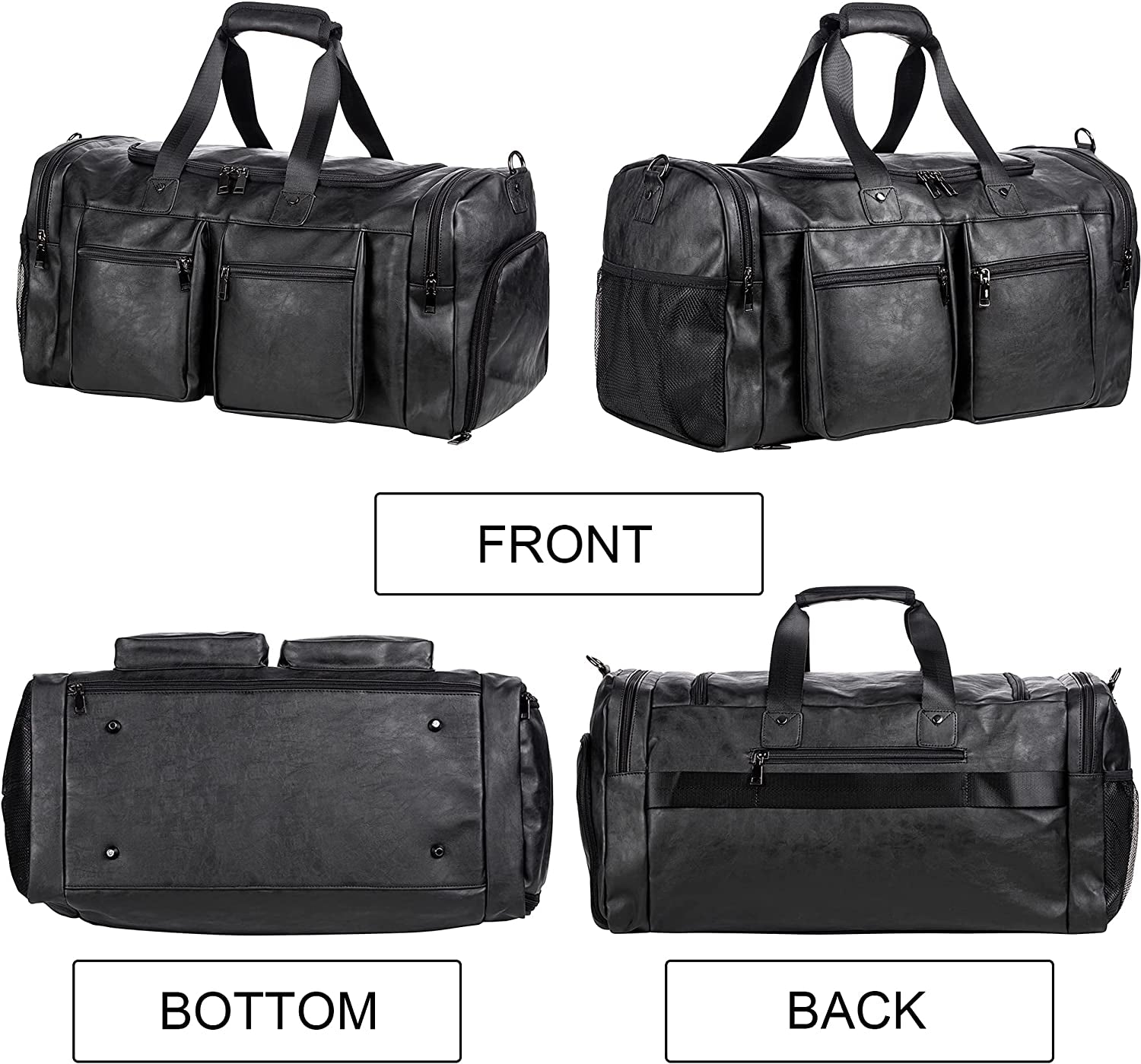Travel Bag with Shoe Pouch,Weekender Overnight Bag Waterproof Leather Large Carry on Bag Travel Tote Duffel Bag