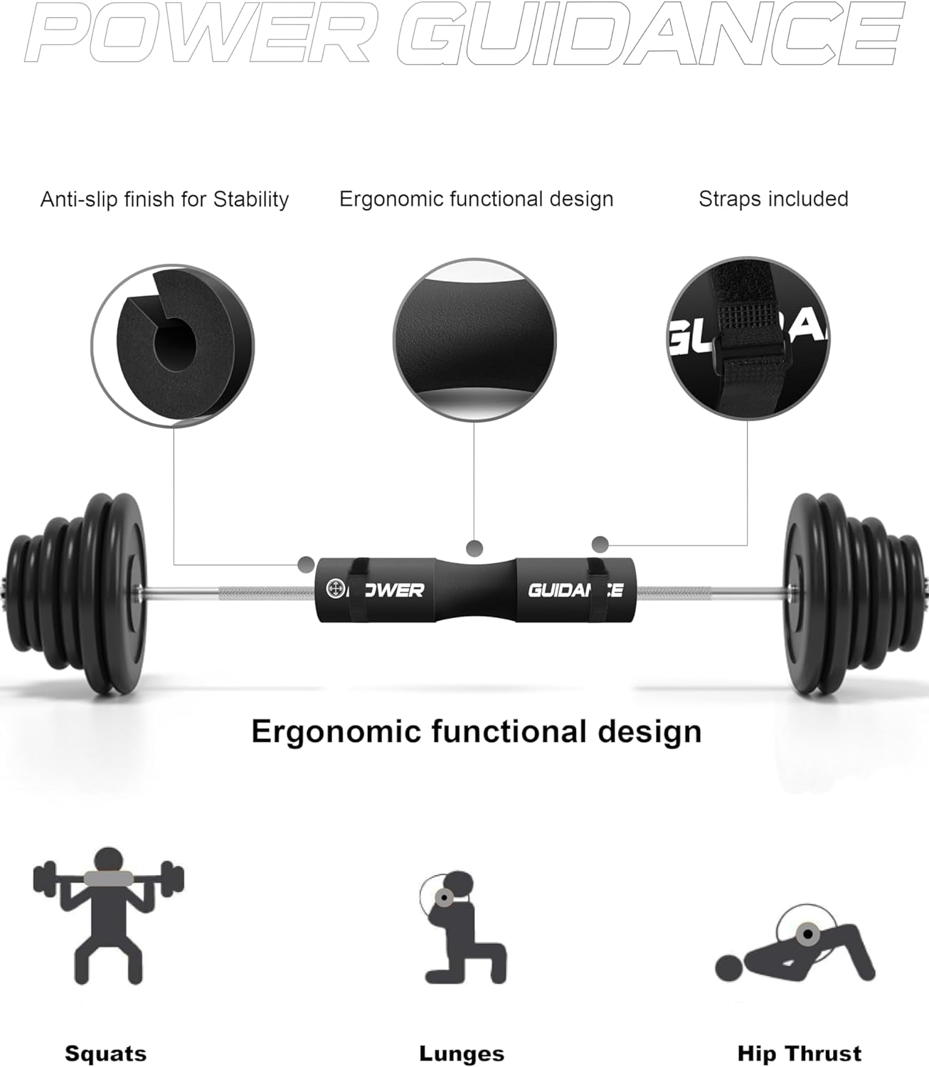Barbell Squat Pad - Neck & Shoulder Protective Pad - Great for Squats, Lunges, Hip Thrusts, Weight Lifting & More - Fit Standard and Olympic Bars Perfectly-Black