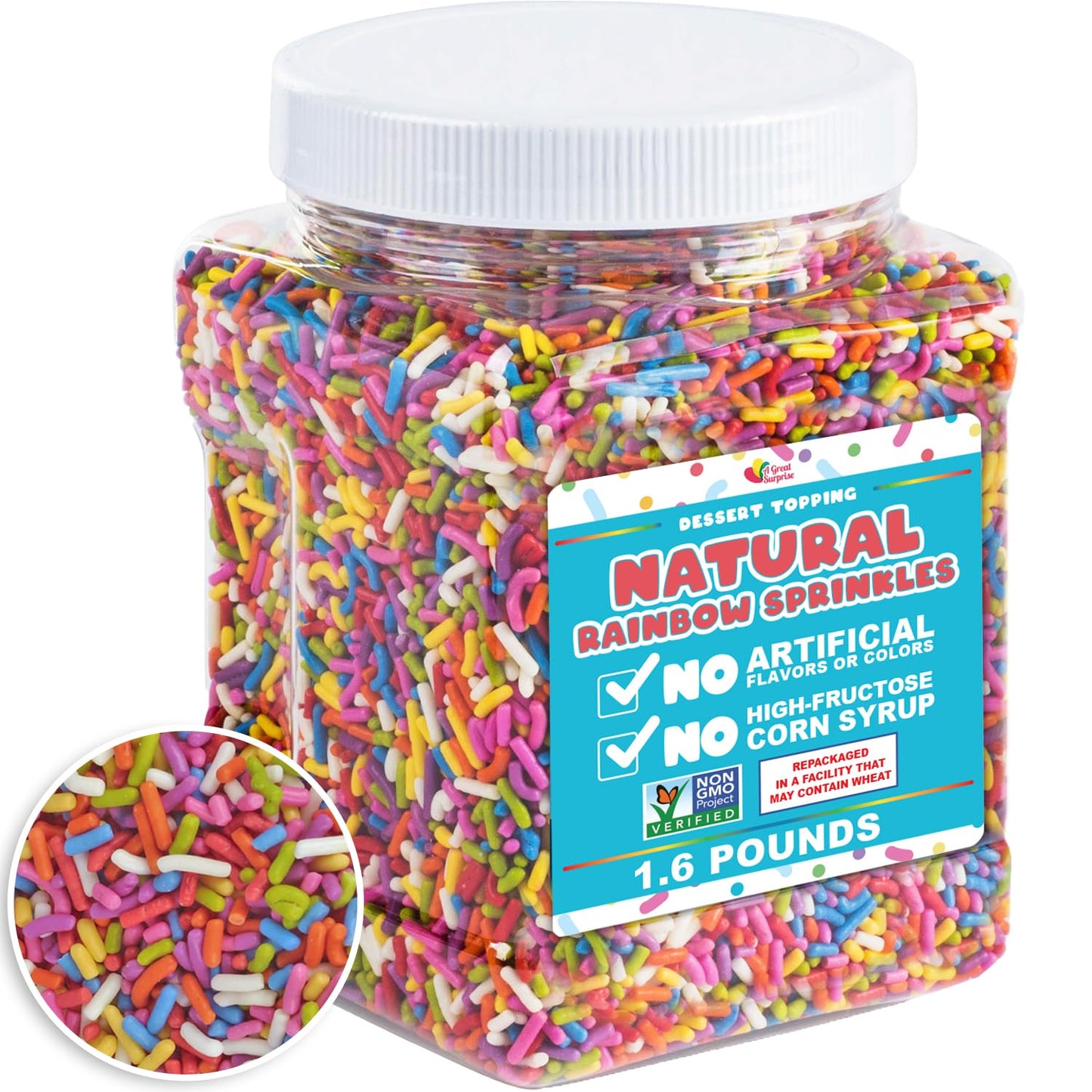 Dye Free Sprinkles - 1.6 Pounds - Vegan Rainbow Sprinkles - All Natural Ice Cream Topping Jimmies for Mother'S Day - Non-Gmo Cake Decorating Sprinkles
