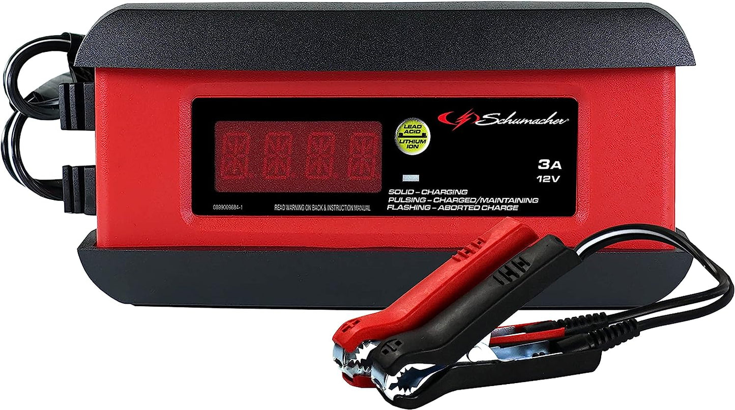 Schumacher SP1297 Fully Automatic Battery Charger, Maintainer, and Auto Desulfator - 3 Amp, 12V - for Cars, Motorcycles, Lawn Tractors, Power Sports, Marine Batteries