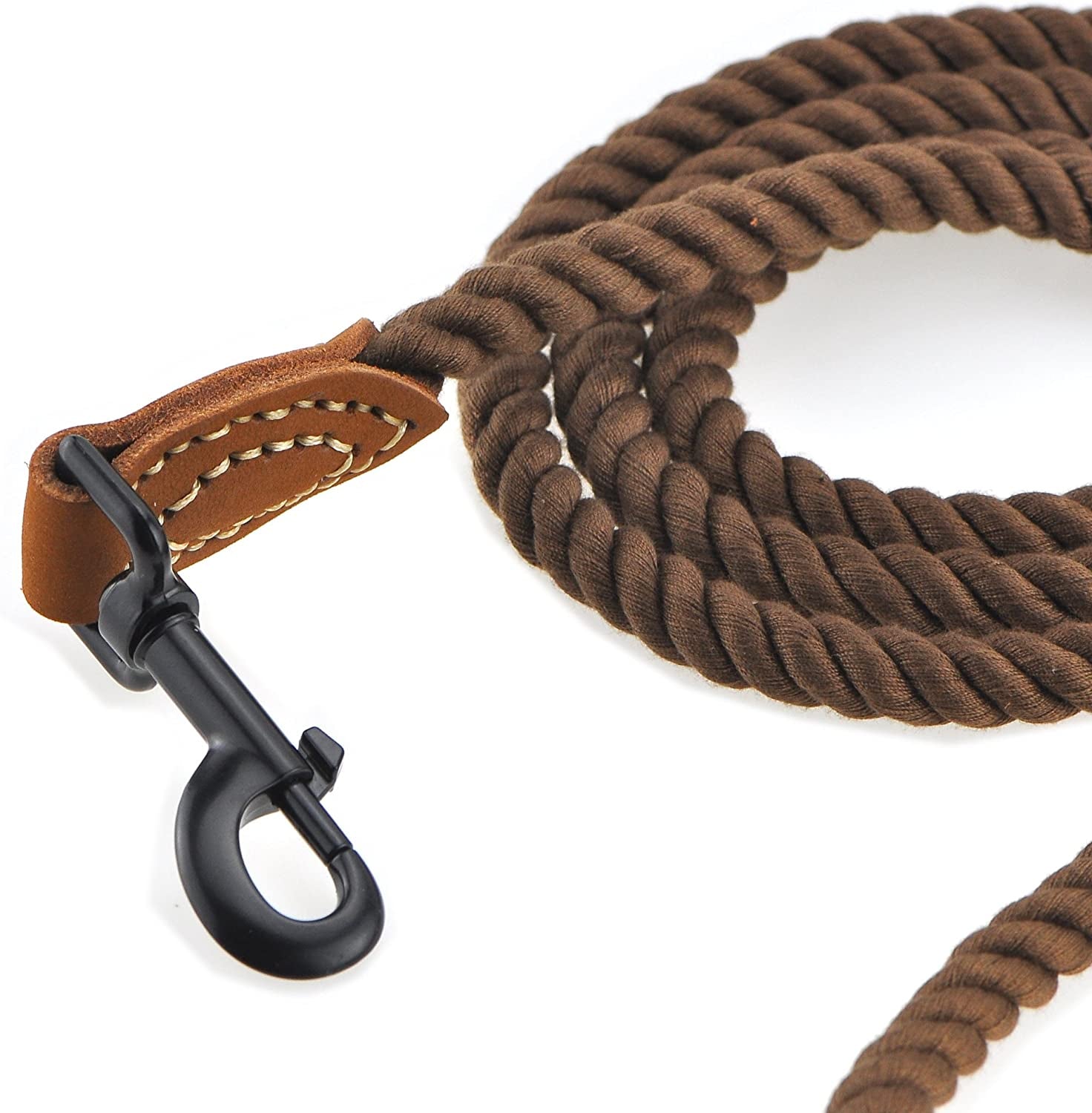 Dog Leash | Braided Cotton Rope Dog Leashes with Leather Tailor Tip | 5 Feet Dog Leash W Heavy Duty Metal Clasp | Wedding Dog Leash (Dark Brown, 60 Inches)