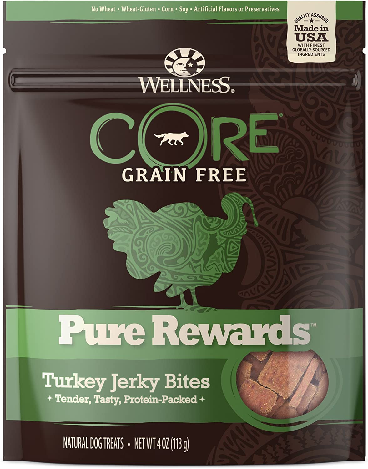 Wellness CORE Pure Rewards, Grain-Free Tender Jerky Treats, Made in USA (Turkey Recipe, 4-Ounce Bag)