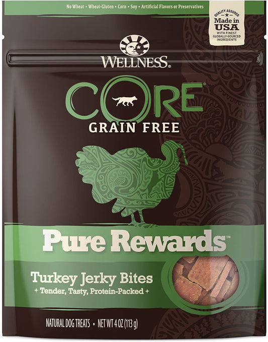 Wellness CORE Pure Rewards, Grain-Free Tender Jerky Treats, Made in USA (Turkey Recipe, 4-Ounce Bag)