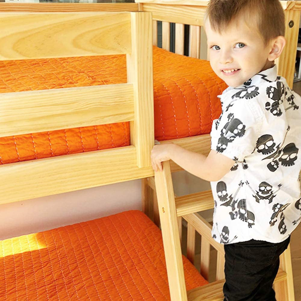 Twin over Twin Low Bunk Bed with Ladder, Wooden Bunk Beds with 14” Safety Guardrail for Kids,Toddlers, Boys, Girls, Teens, Bedroom Furniture, Natural