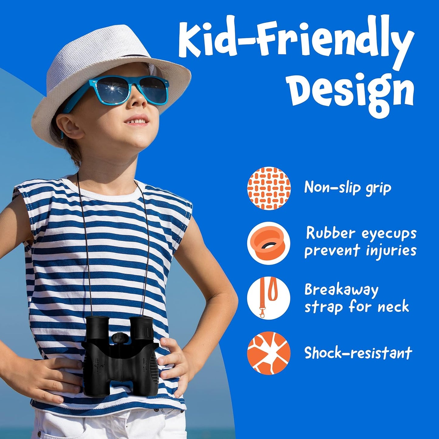 THINKPEAK 8X21 Binoculars for Kids 8-12, Birthday and Back to School Gifts, Binoculars for Boys and Girls 3-12, Black