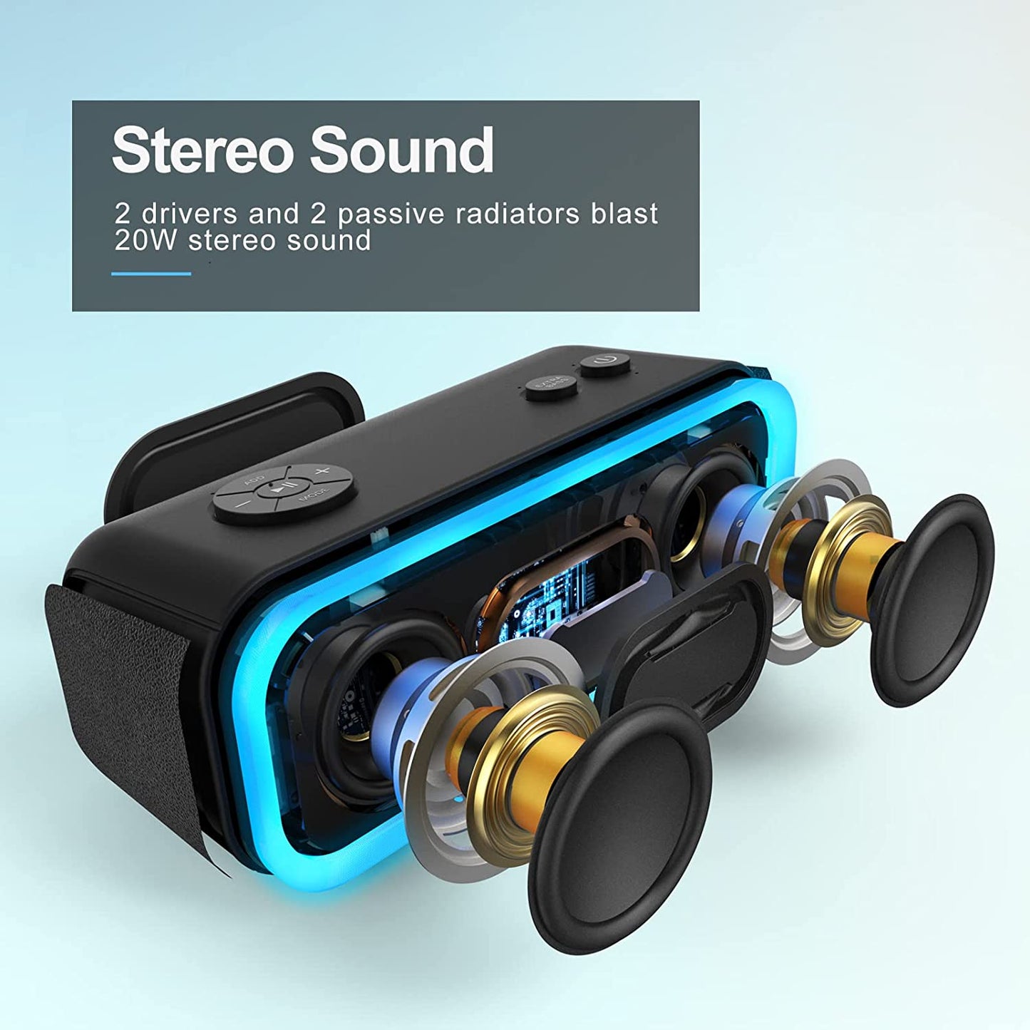 Soundbox Pro Bluetooth Speaker with 20W Stereo Sound, Active Extra Bass, IPX6 Waterproof, Bluetooth 5.0, TWS Pairing, Multi-Colors Lights, 20 Hrs Playtime, Portable Speaker for Beach, Outdoor