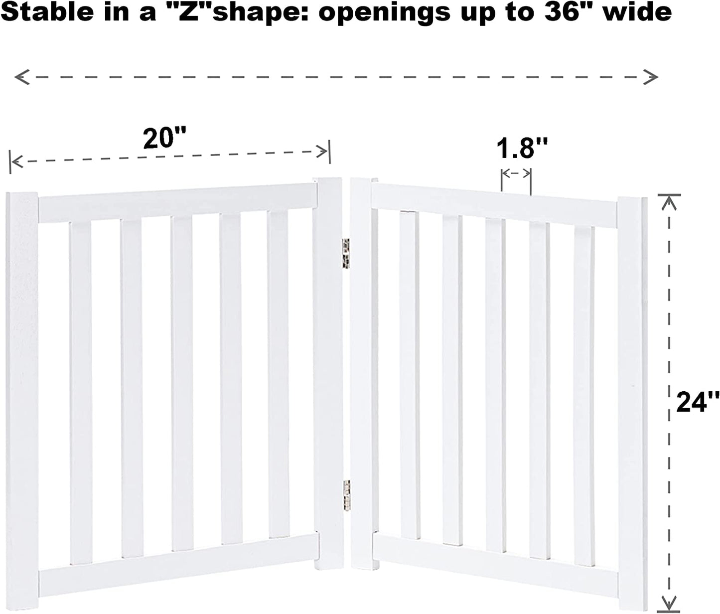 Solid Hardwood Freestanding Pet Gate,Wooden Dog Gates for Doorways,Nature Wood Dog Gates for the House,Dog Gate for Stairs,Freestanding Indoor Gate Safety Fence,White,24" Height-2 Panels