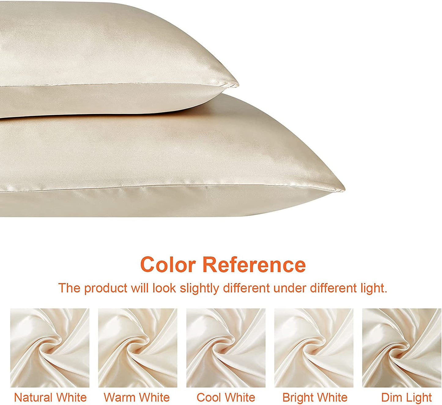 Satin Pillowcase Queen Set of 2, Silk Pillowcases for Hair and Skin, Beige Pillow Cases 2 Pack, Soft Pillow Cover with Envelope Closure, 20X30 Inches