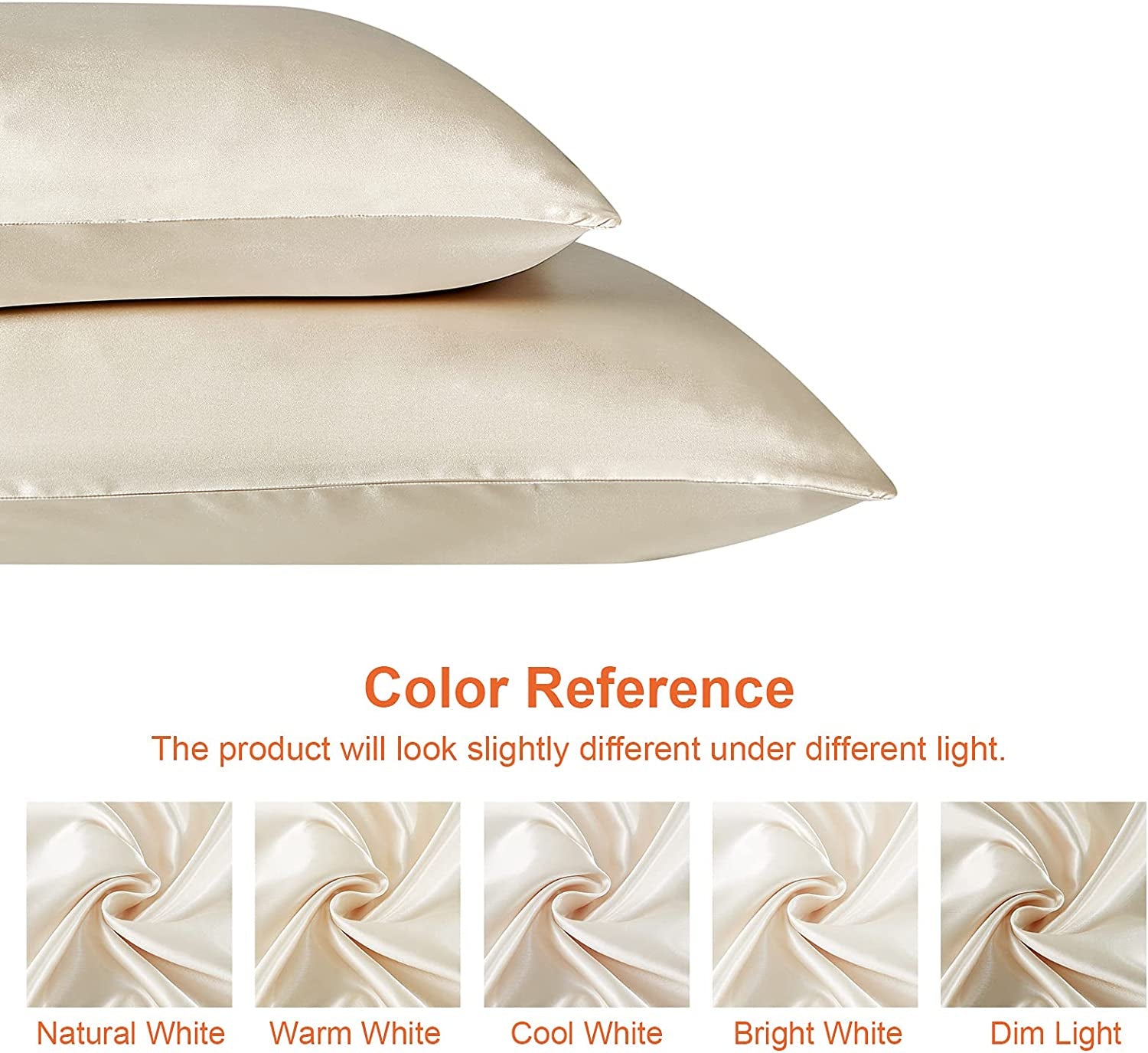 Satin Pillowcase Queen Set of 2, Silk Pillowcases for Hair and Skin, Beige Pillow Cases 2 Pack, Soft Pillow Cover with Envelope Closure, 20X30 Inches