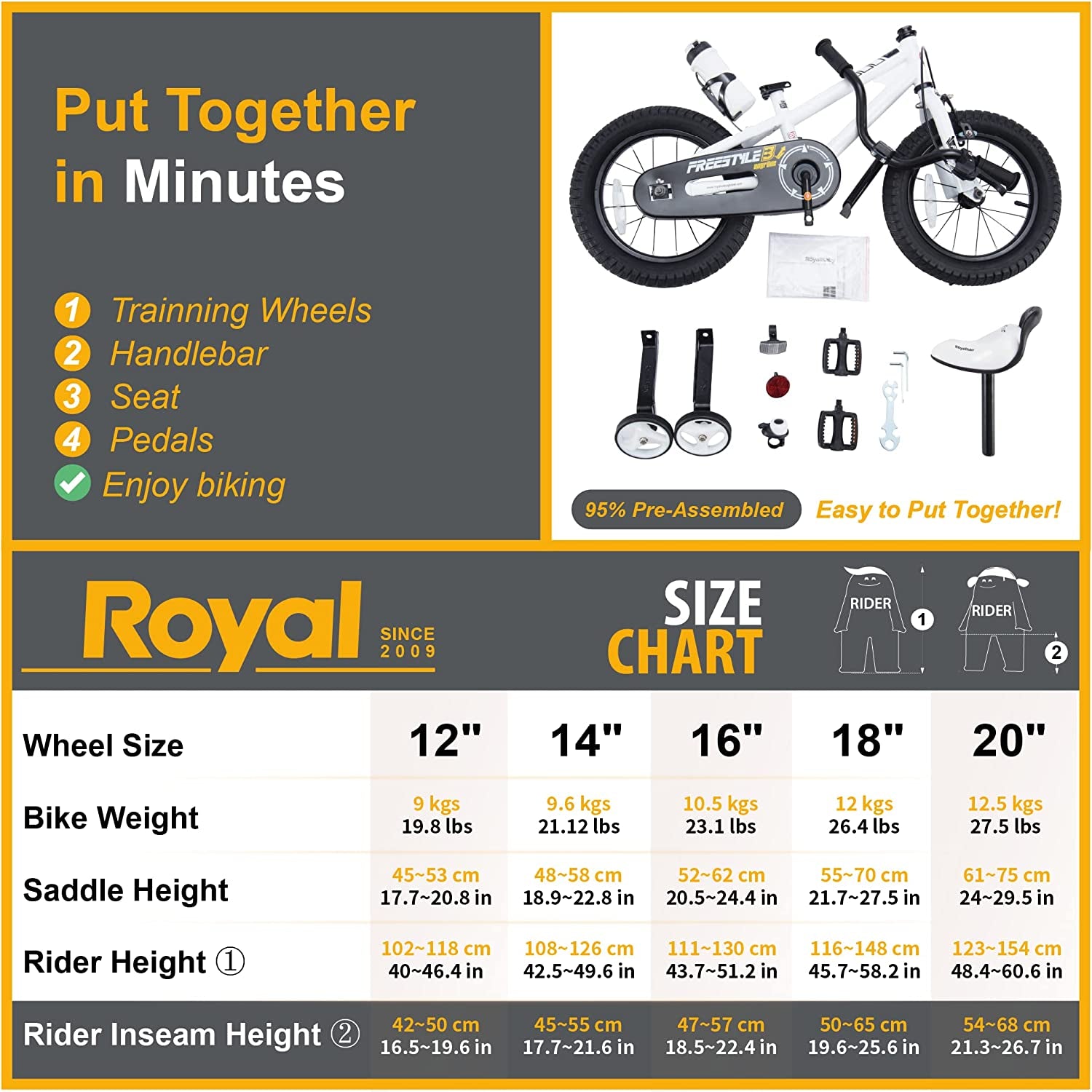Freestyle Kids Bike 12 14 16 18 Inch Bicycle for Boys Girls Ages 3-10 Years, Multiple Color Options