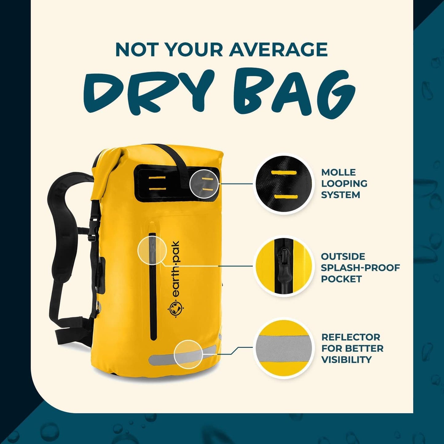 Waterproof Backpack - Heavy Duty Roll-Top Closure with Easy Access Front-Zippered Pocket and Cushioned Padded Back Panel for Comfort with IPX8 Waterproof Phone Case (Yellow, 35L)