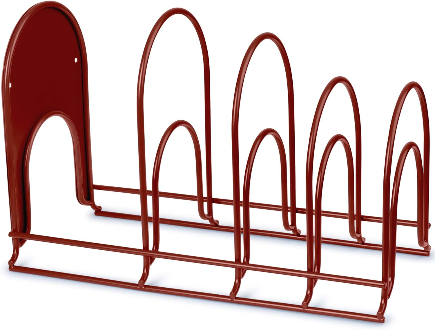 Heavy Duty Pots and Pans Organizer - Extra Large 5 Tier Pan Rack for Cast Iron Skillets, Griddles - Durable Construction - Space Saving Kitchen Storage - No Assembly Required - Red 15.4"-Inch