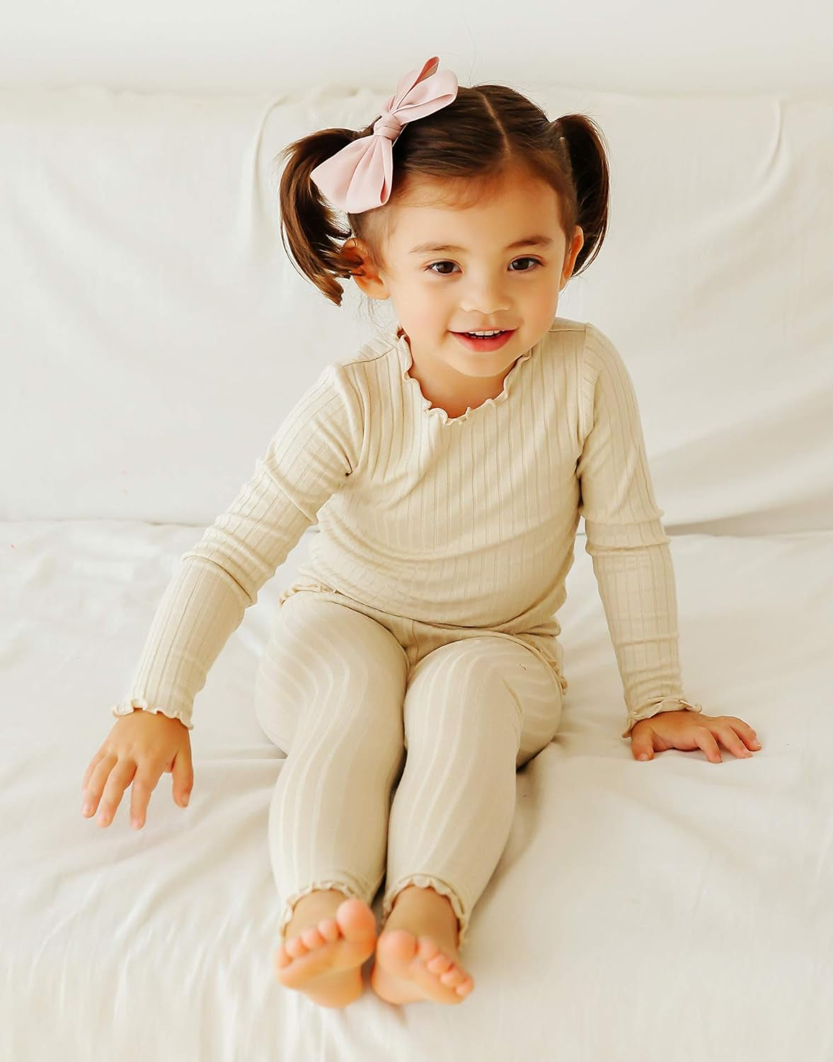 6M-12Y Kids Unisex Girls & Boys Soft Comfy Modal Tencel Shirring Sleepwear Pajamas 2Pcs/4Pcs Set