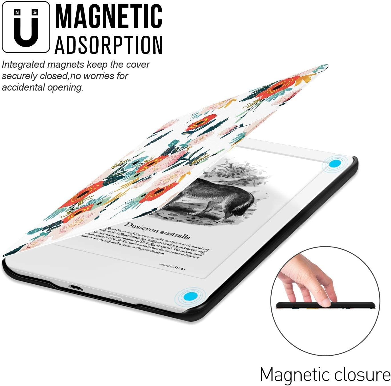 Slim Case for Kindle (10Th Gen, 2019 Released) - PU Leather Cover with Auto Wake/Sleep-Fits Amazon Kindle 2019 (Will Not Fit Kindle Paperwhite or Kindle Oasis or Kindle 2022), Flowers